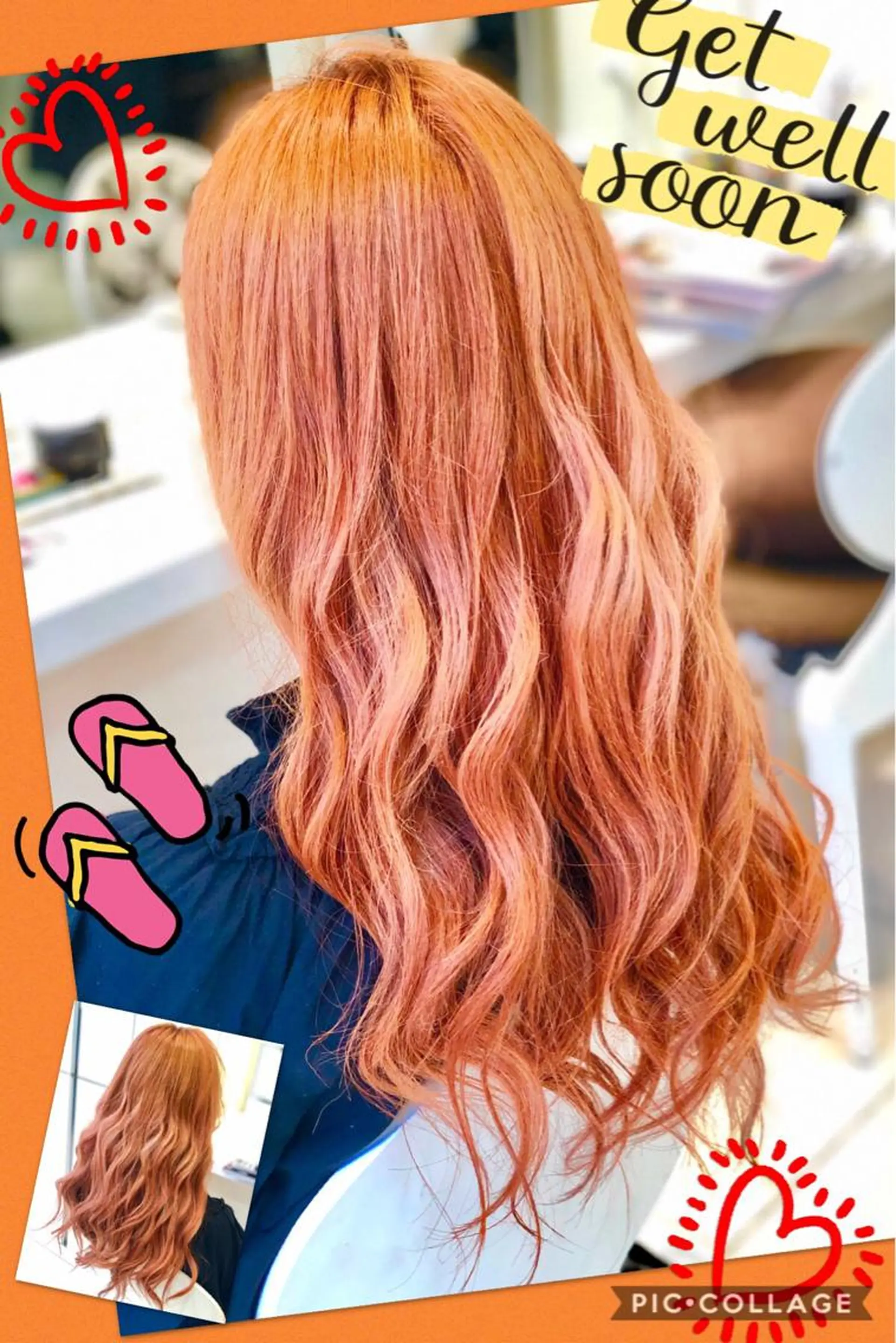 ロング カラー ブリーチ ケアブリーチ イルミナカラー オレンジ 韓国風ヘア 永島 桜のヘアスタイル