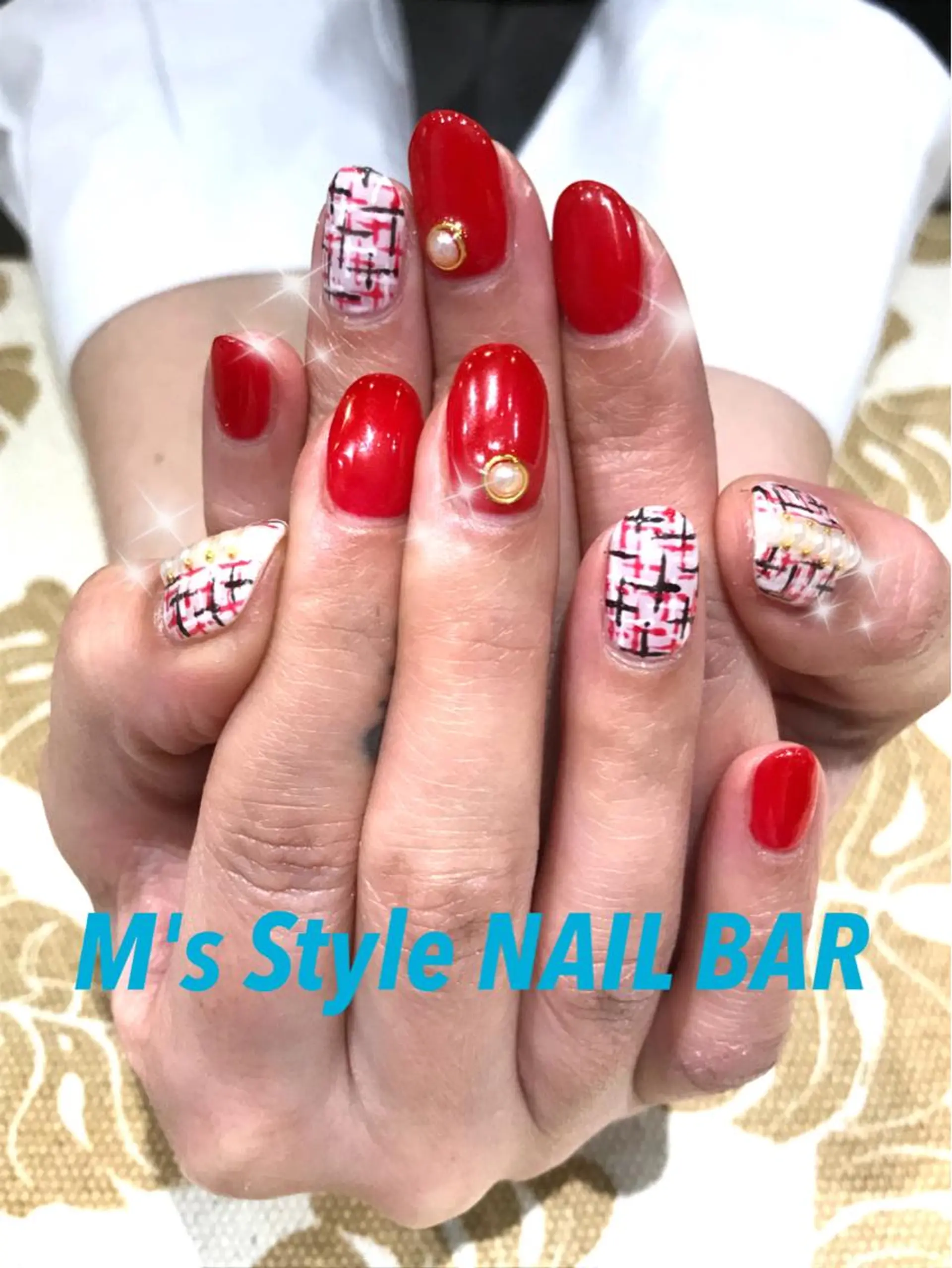 ネイル 赤色 ツイードネイル ハンドネイル M's Style NAIL BARのエステ・リラクイメージ