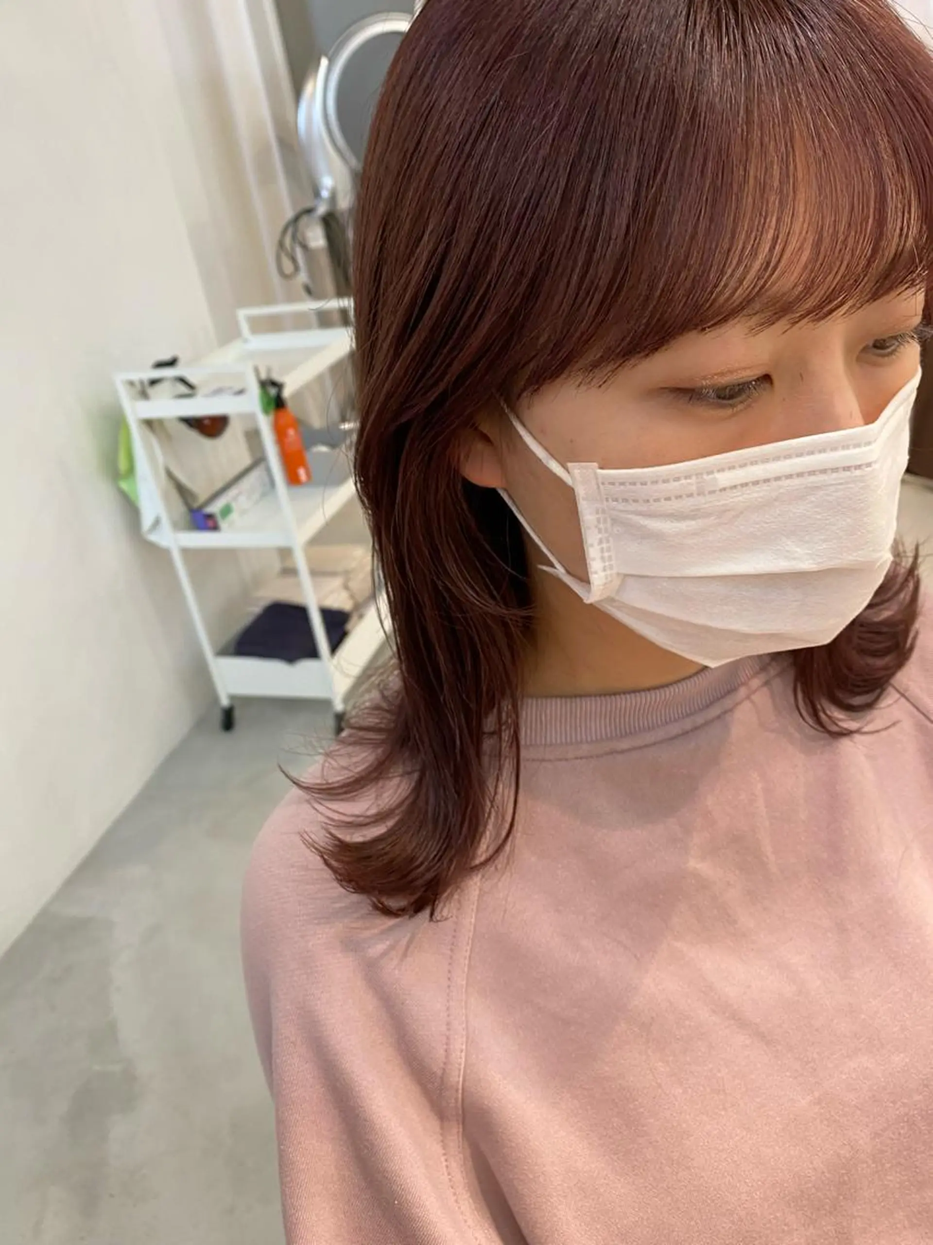 ミディアム カラー ベージュカラー ピンクカラー ピンクベージュ くびれヘア 韓国風ヘア カット ヘアカラー トリートメント fit stand /HIIRAGIのヘアスタイル