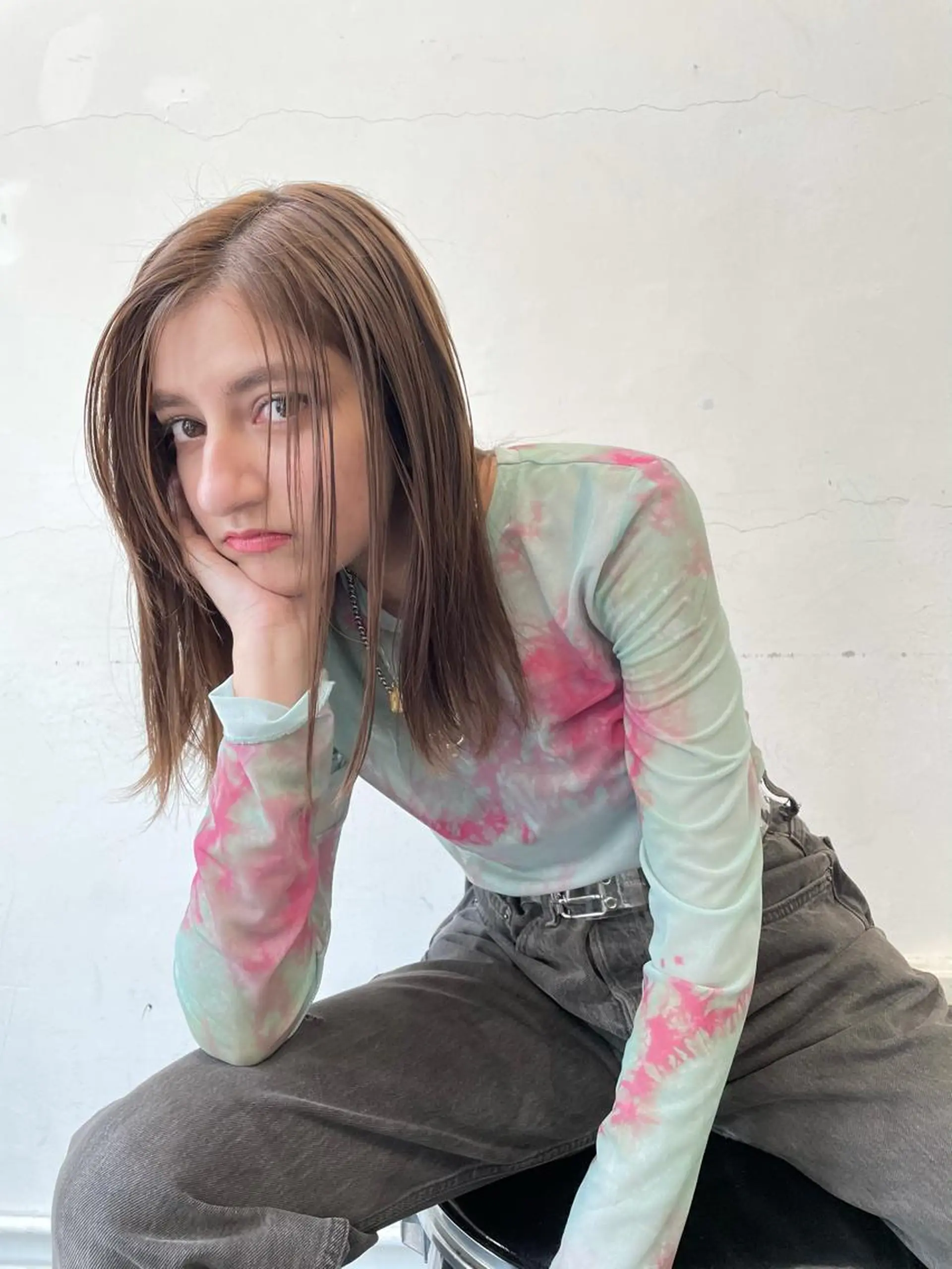 ミディアム カラー ヘアアレンジ ブリーチ ブラウンカラー ミルクティーブラウン カット ヘアカラー トリートメント 艶ハイトーン/ヘア アレンジAYAKAのヘアスタイル