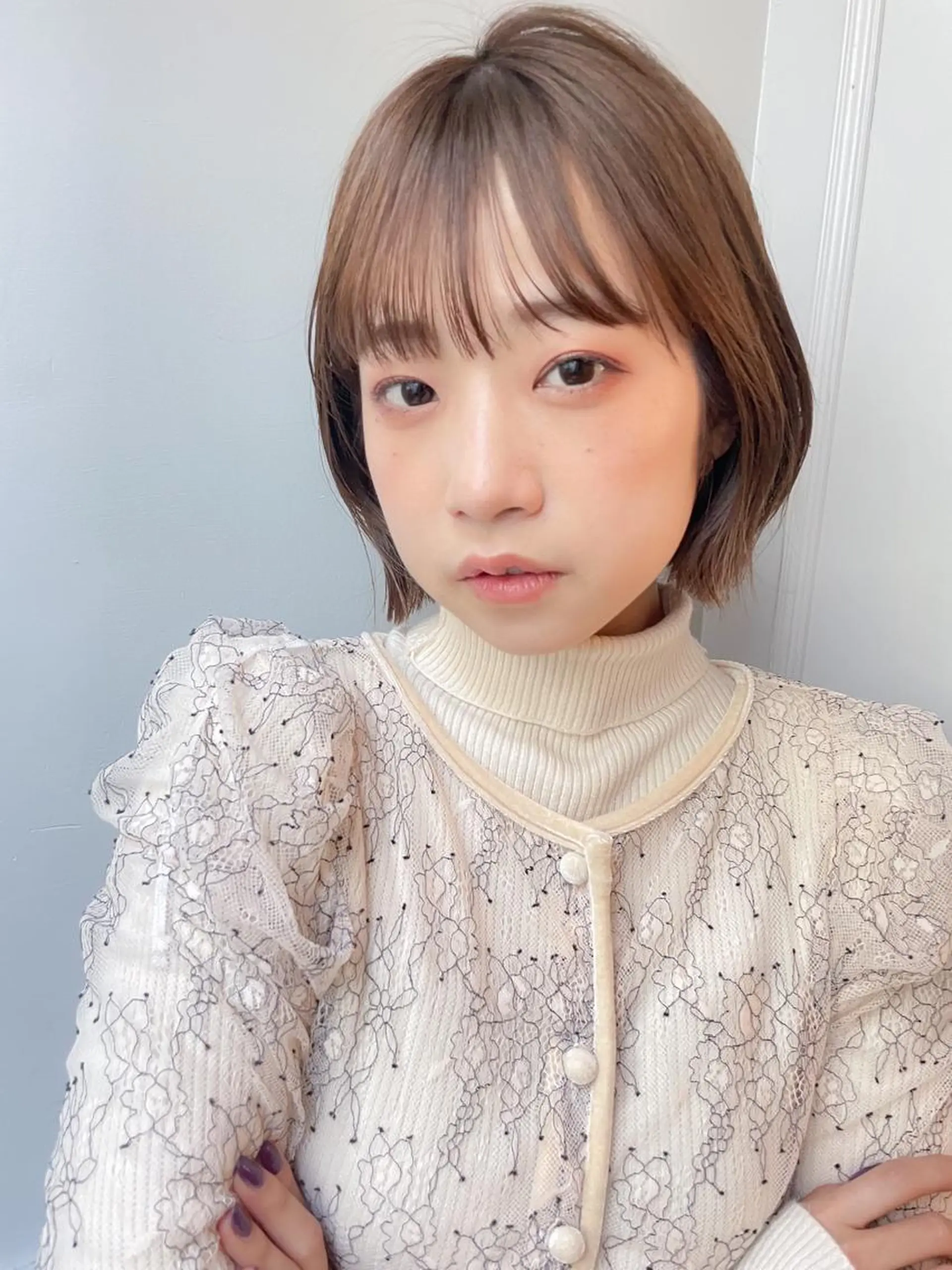 ミディアム カラー 切りっぱなしボブ ベージュカラー ミルクティーベージュ ボブ カット ヘアカラー ✨カラー支持No.1 🧸ワキ カナコ🧸のヘアスタイル