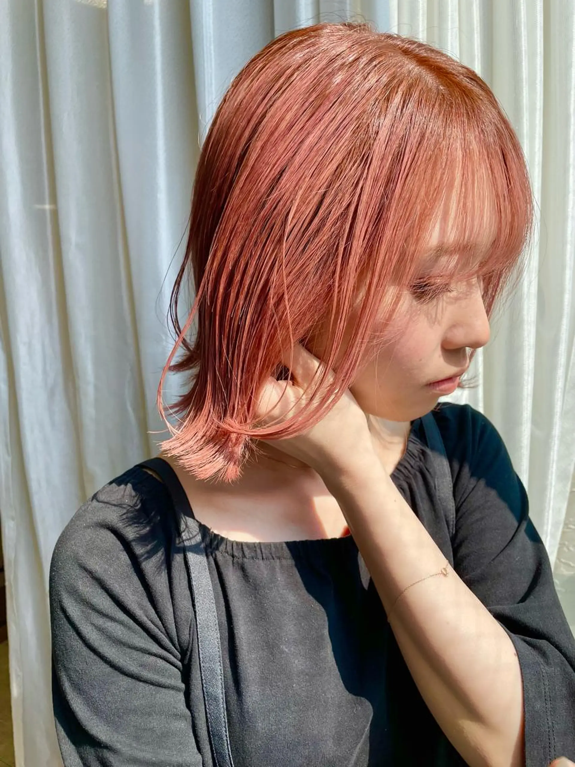 ショート カラー オレンジ ボブ Zina🤍 yukinaのヘアスタイル