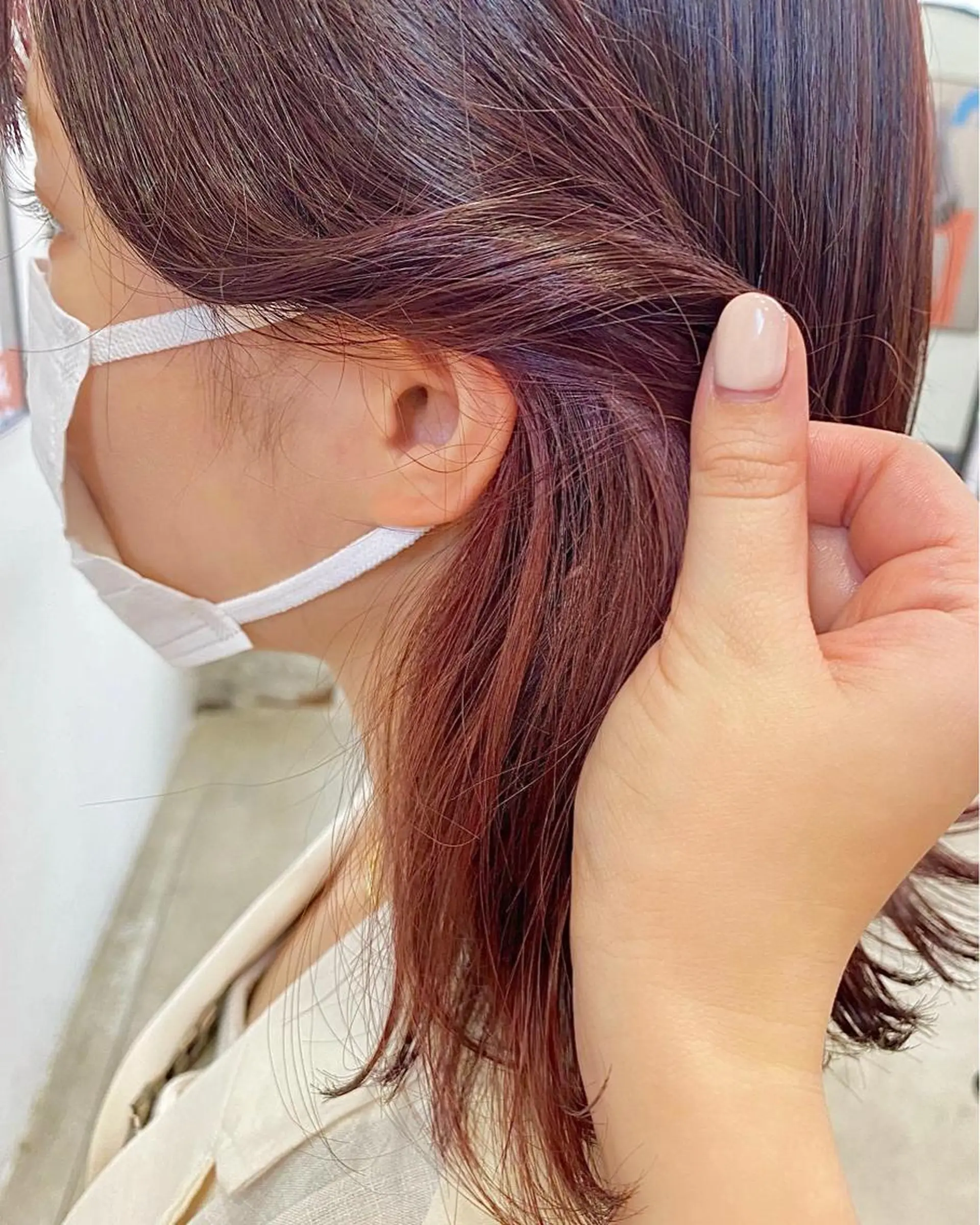 ミディアム カラー ブリーチ ブラウンカラー ブリーチなしカラー ピンクカラー ピンクブラウン ヘアカラー 暖色カラー/天神/ ヘイマサクラのヘアスタイル