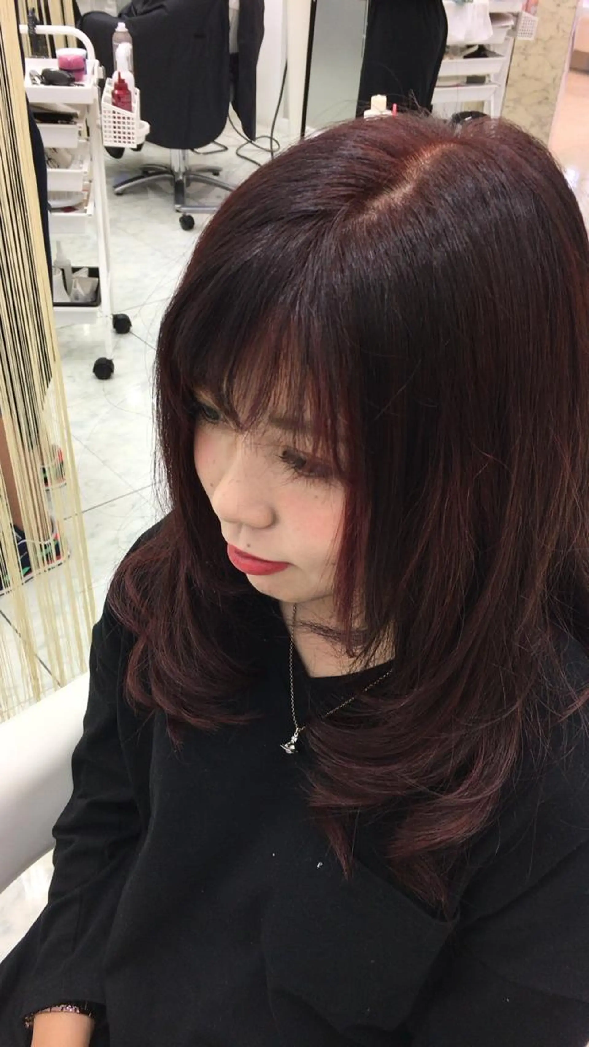 セミロング カラー ブラウンカラー レッドカラー レッドブラウン 佐藤 祥太のヘアスタイル