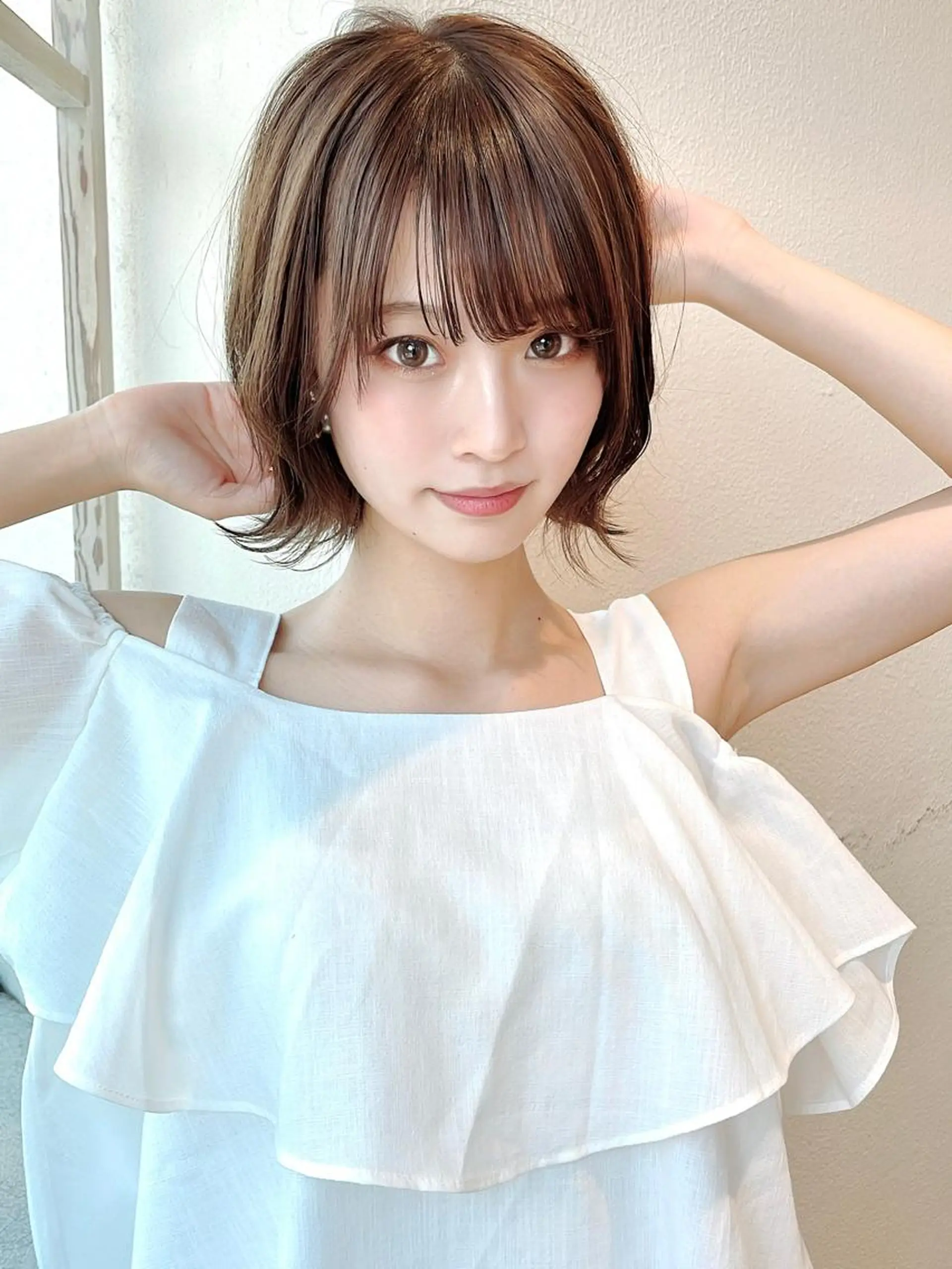 ミディアム 切りっぱなしボブ ショートボブ ボブ くびれヘア 顔周りカット 市原 大翼のヘアスタイル