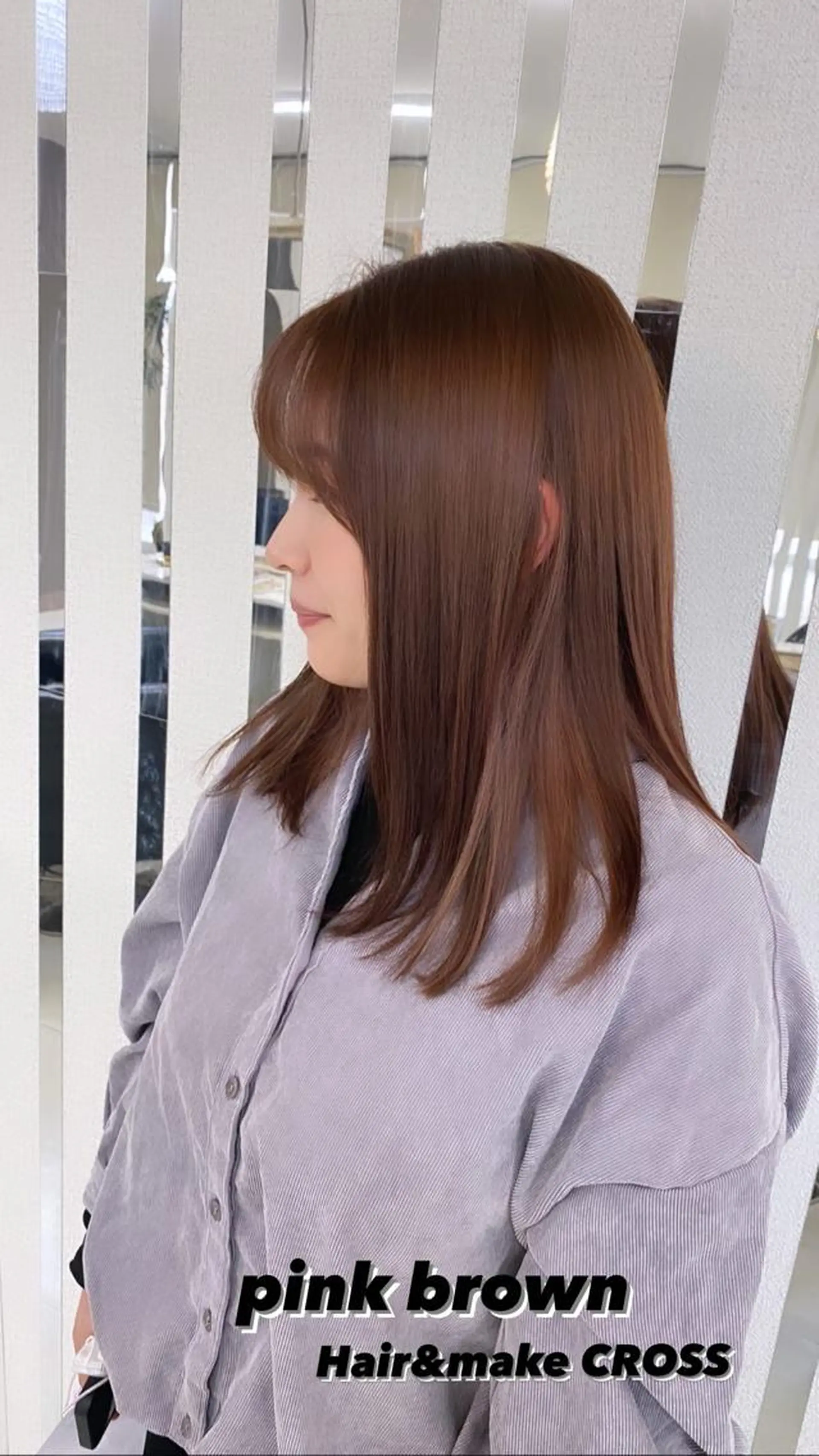 セミロング カラー ブラウンカラー イヤリングカラー ピンクカラー ピンクブラウン カット ヘアカラー トリートメント YURI ✨のヘアスタイル