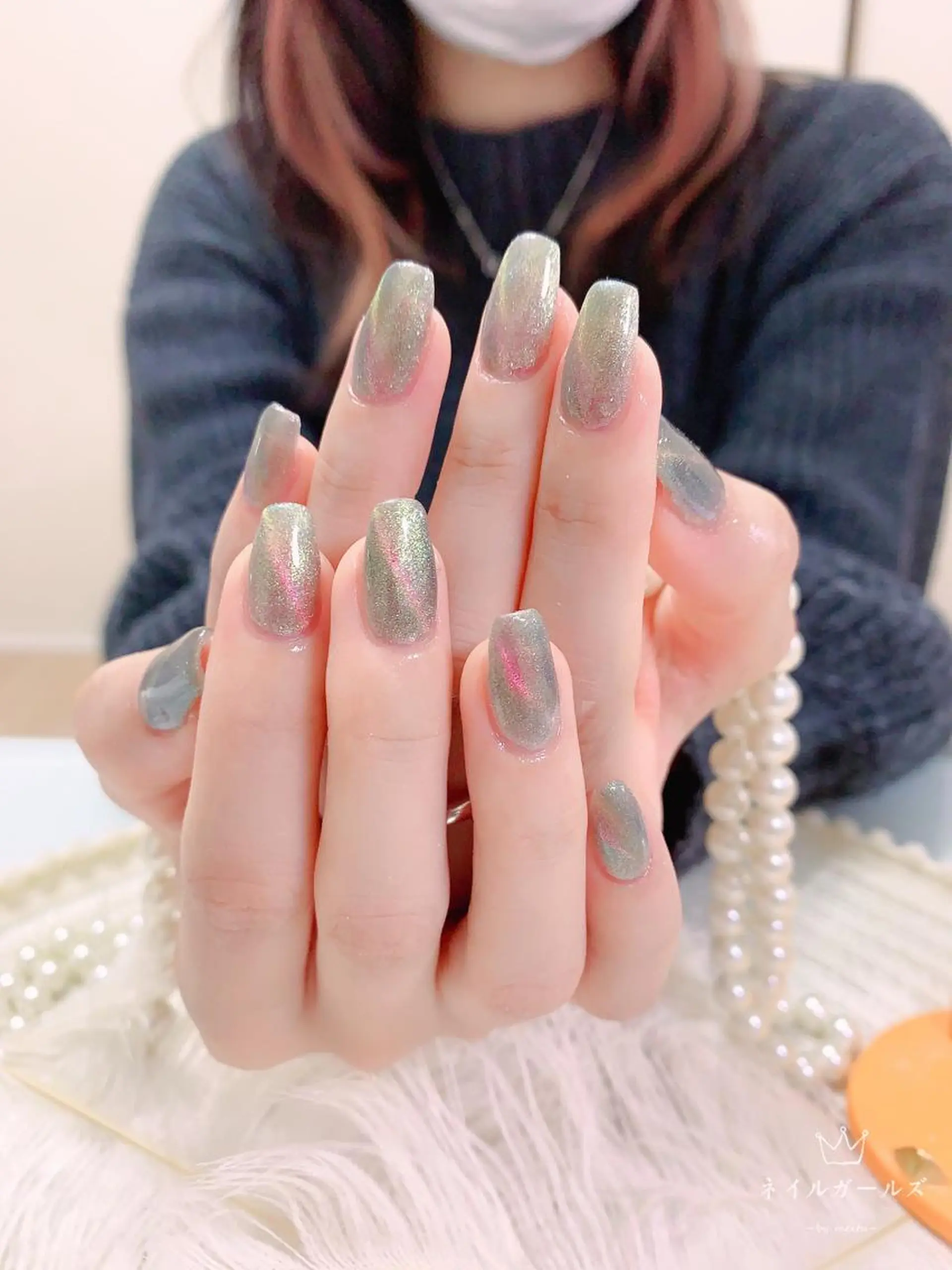 ネイル フットネイル ジェルネイル ラメ(グリッター) ラメグラデーション マグネットネイル ハンドネイル ネイルサロンAiri 長さ出し·シンプルのネイルデザイン