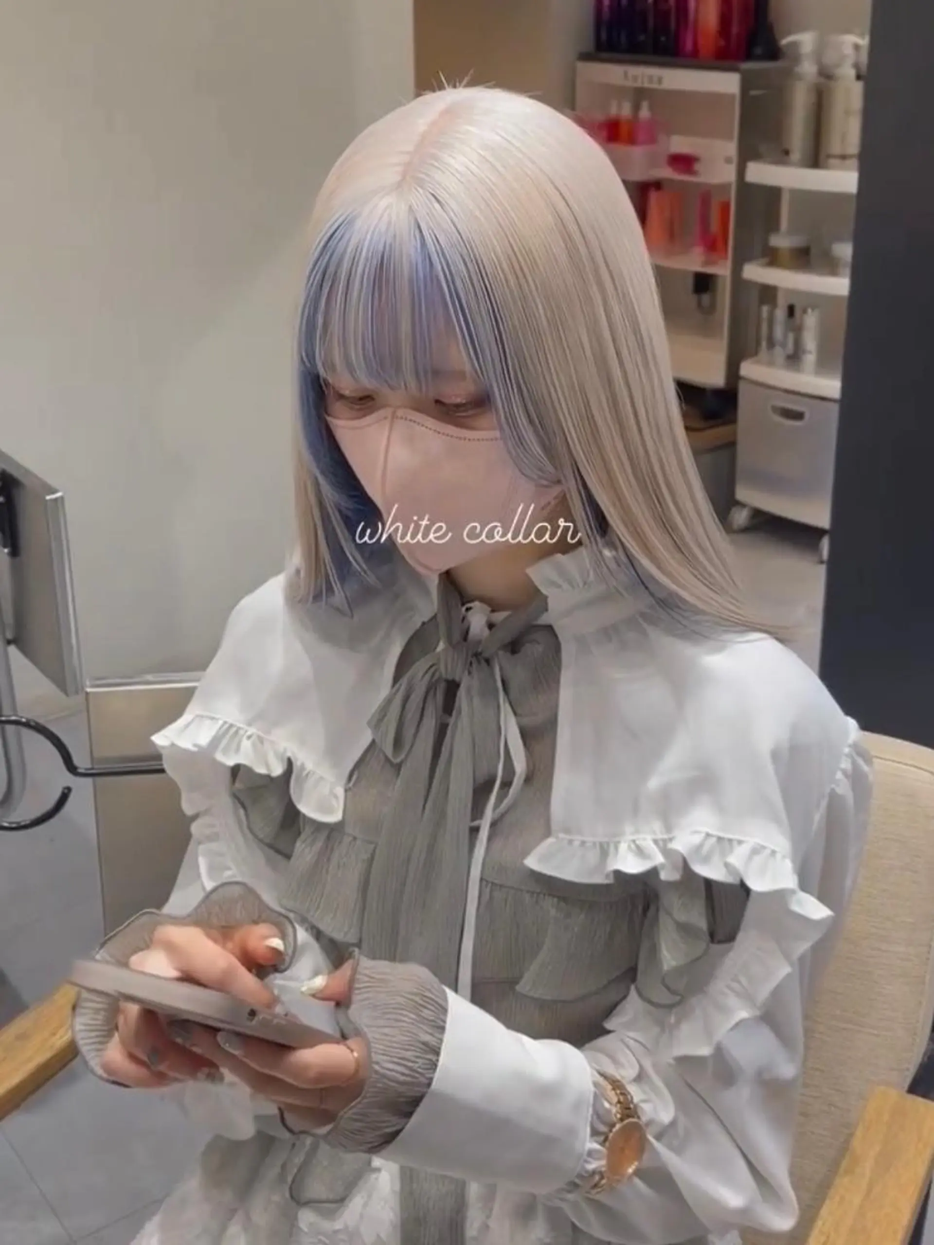 ミディアム カラー ショートボブ ミディアムパーマ バレイヤージュ ブリーチ ケアブリーチ デザインカラーEir 茶屋町/田村のヘアスタイル