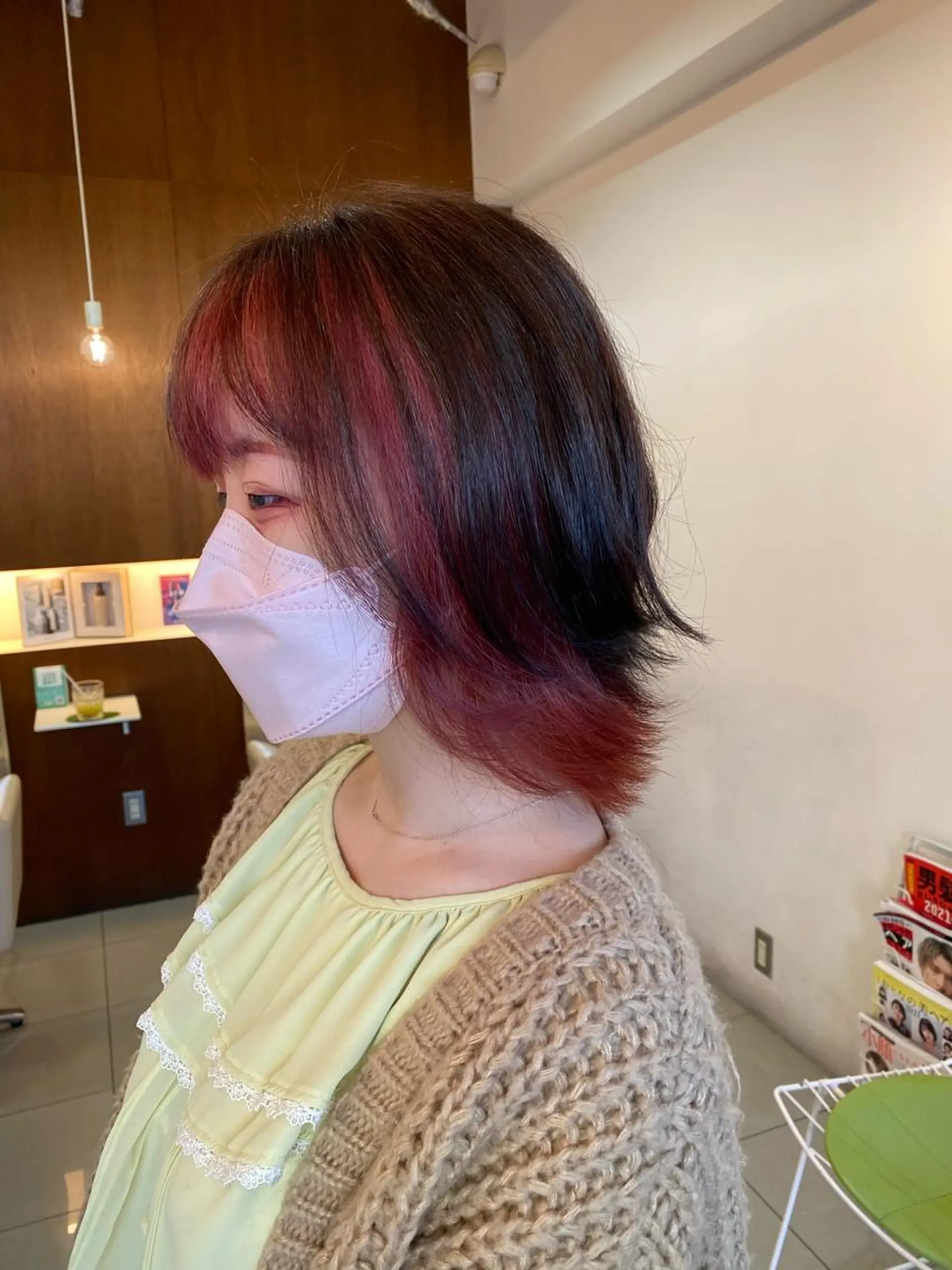 カラー ミストバング  フェイスフレーミング レッドカラー カット ヘアカラー 田中 巧のヘアスタイル