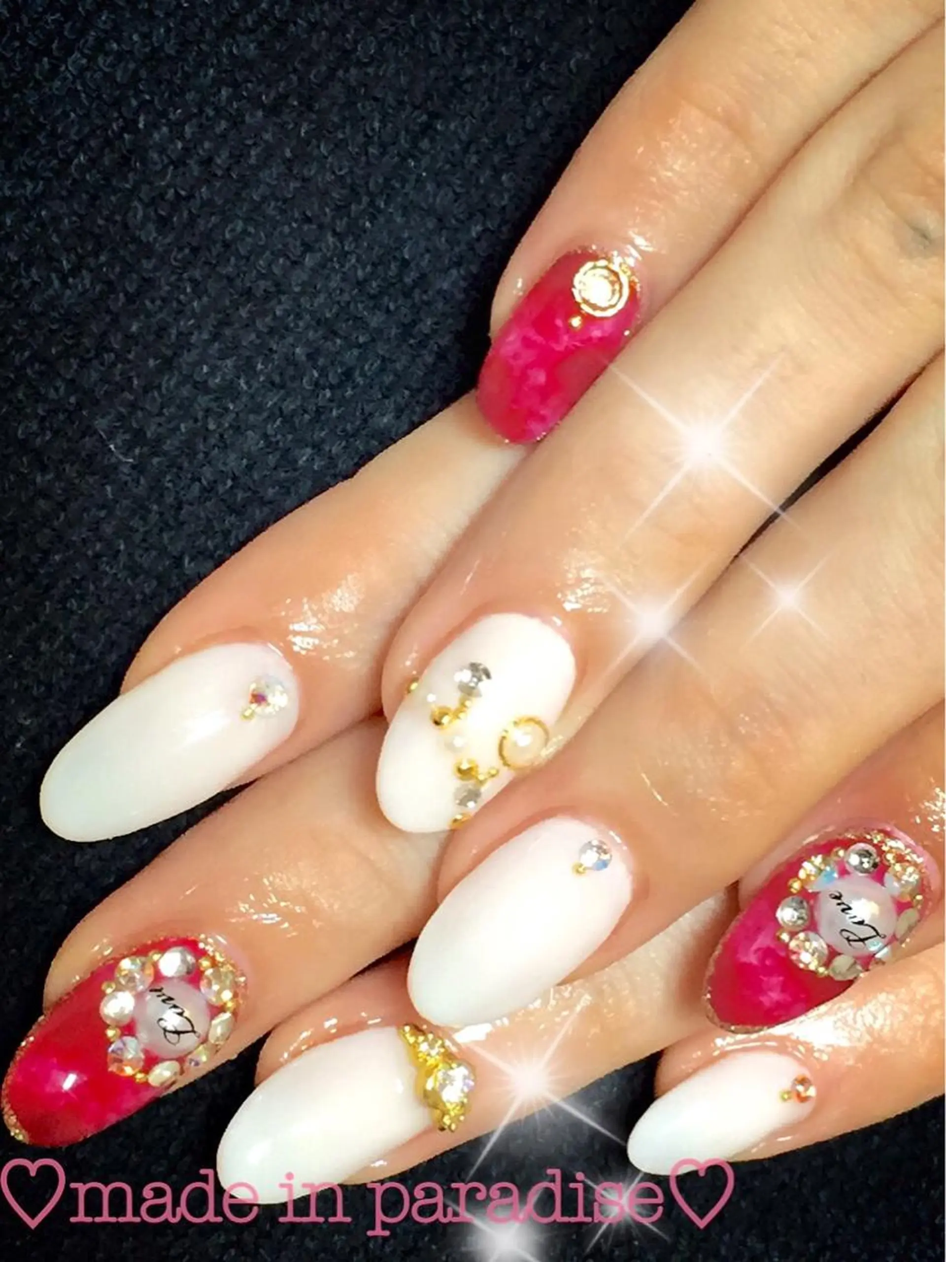 ネイル アートネイル べっ甲ネイル ストーンネイル うるま市サロン Yuko Izawaのネイルデザイン