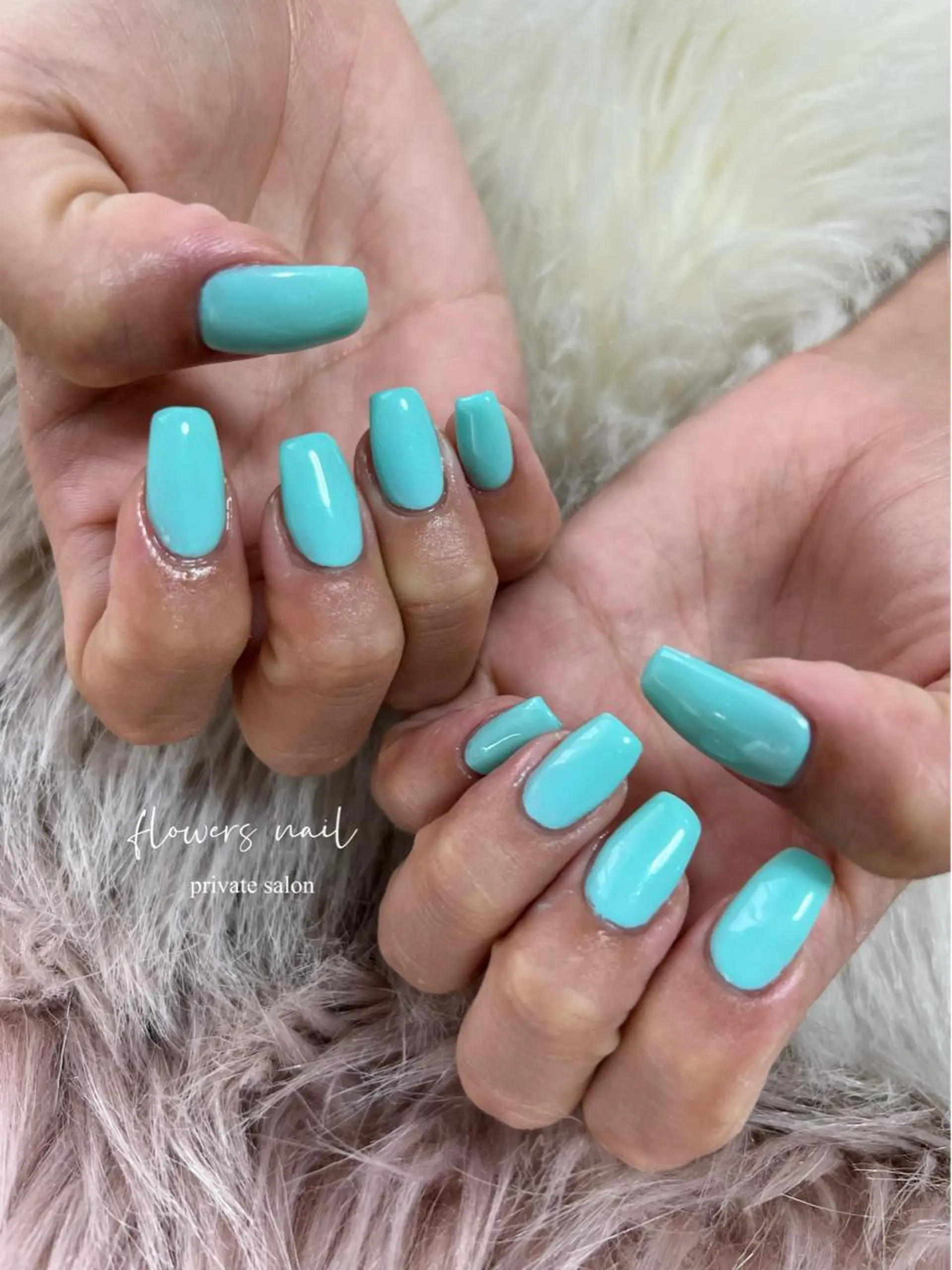 ネイル ブルー ジェルネイル 持ち込み ワンカラーネイル パラジェル flowers nailのネイルデザイン