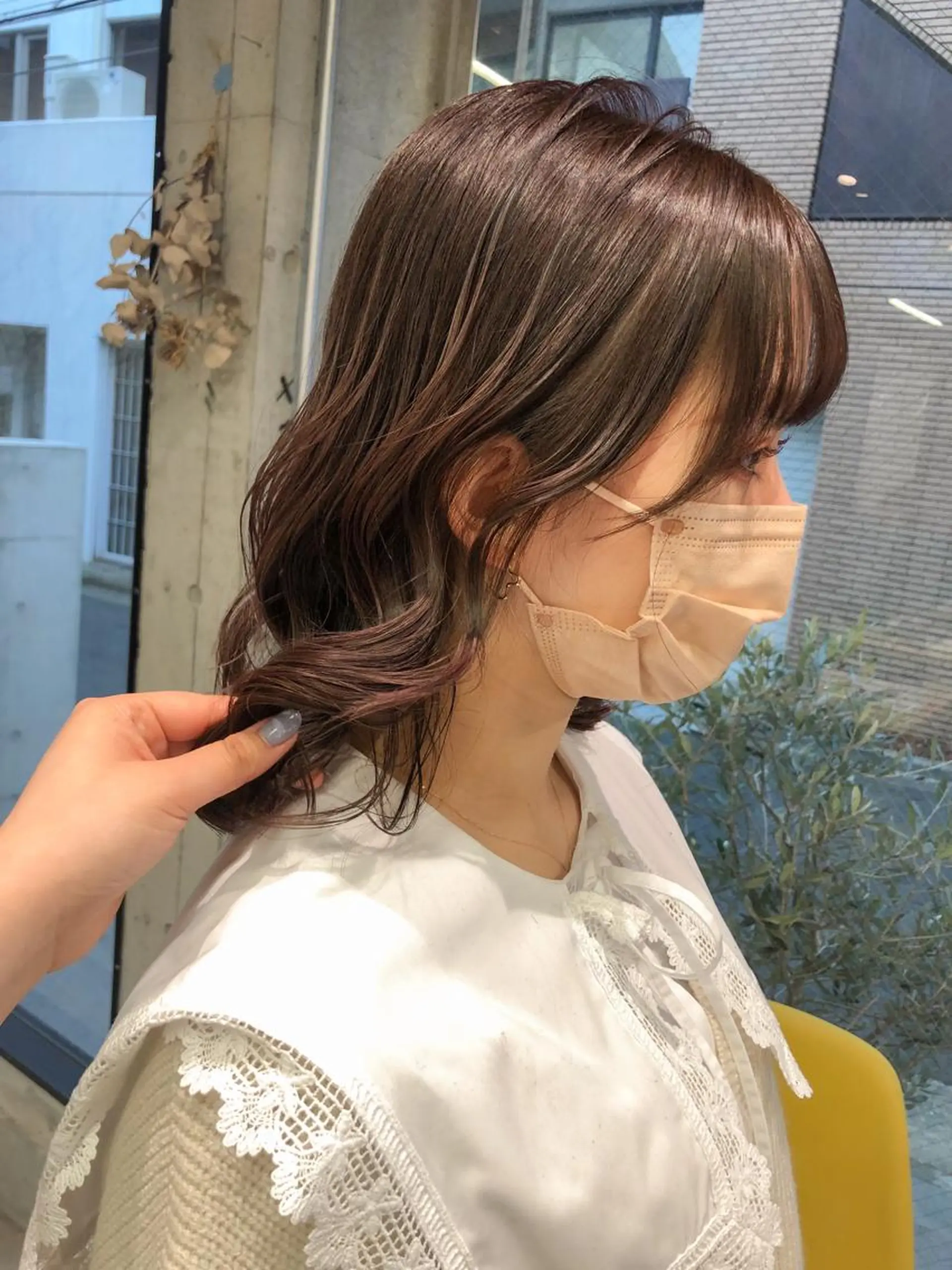 ミディアム カラー ヘアアレンジ ピンクカラー rii-🩰 トレンド韓国ヘアのヘアスタイル
