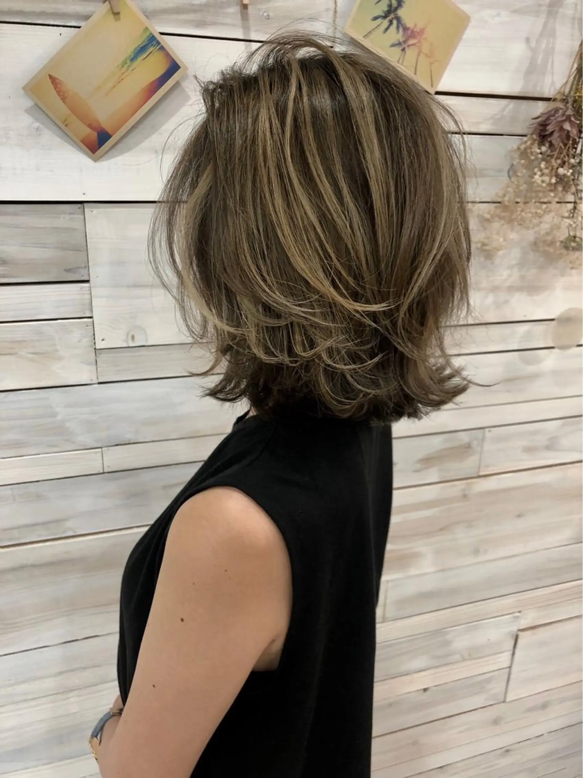 ミディアム カラー ハッシュカット/ボブ /レイヤー/彩奈のヘアスタイル