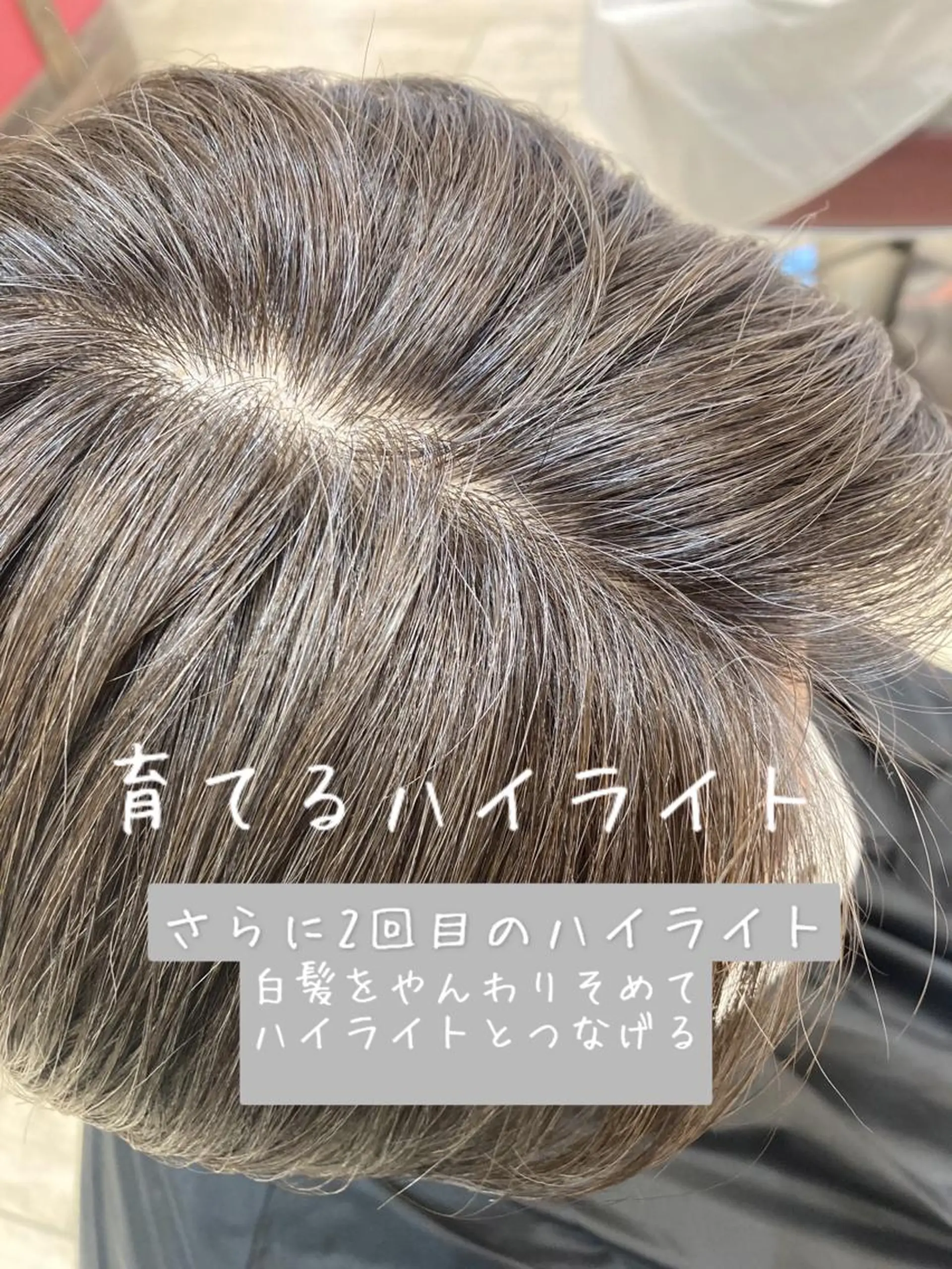 ミディアム 白髪ぼかしハイライト ヘアアレンジのヘアスタイル