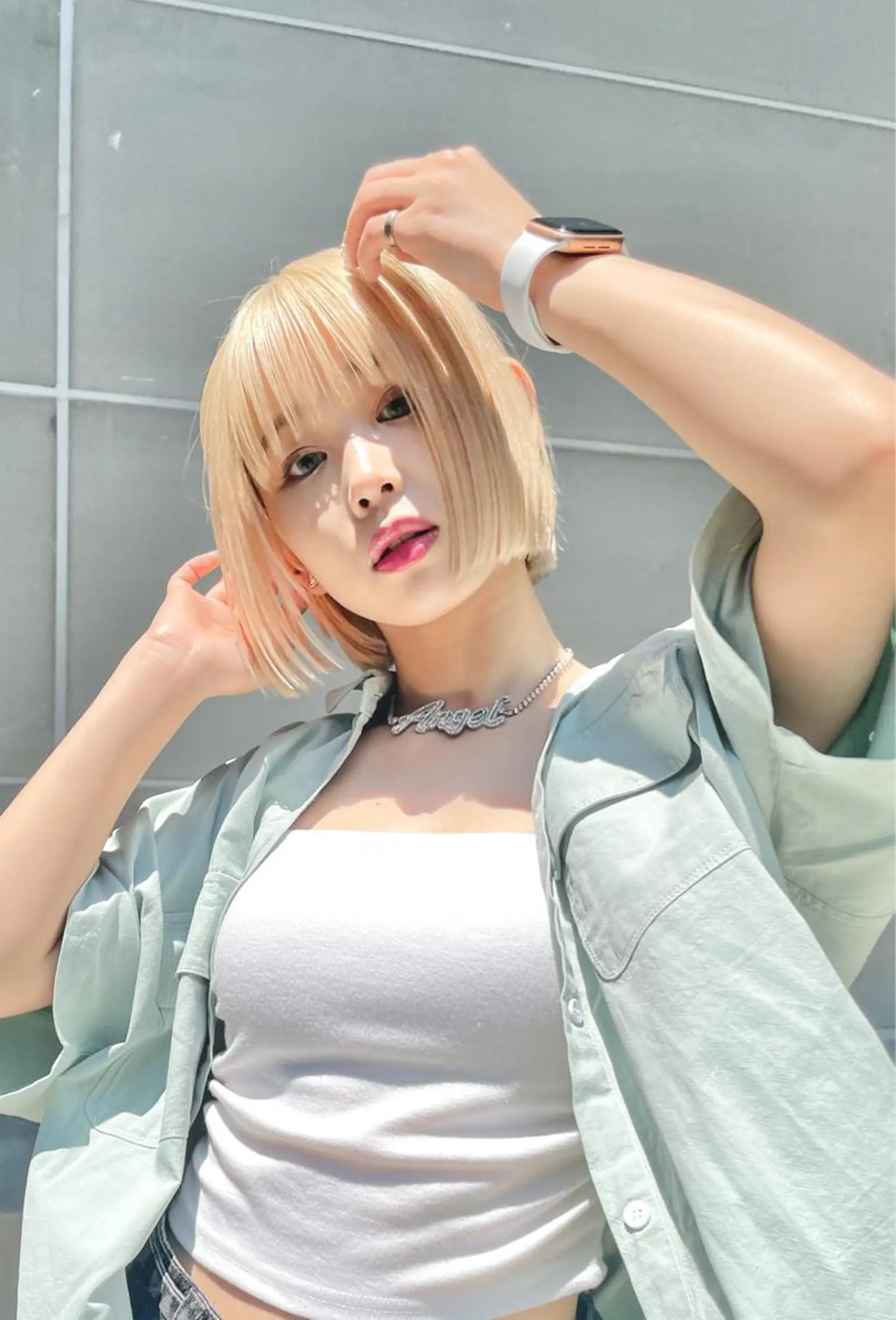 ショート カラー ネイル マツエク・マツパ アイブロウ ヘアカラー トリートメント ⭐ハイトーンブリーチ ミルクティーピンクのヘアスタイル