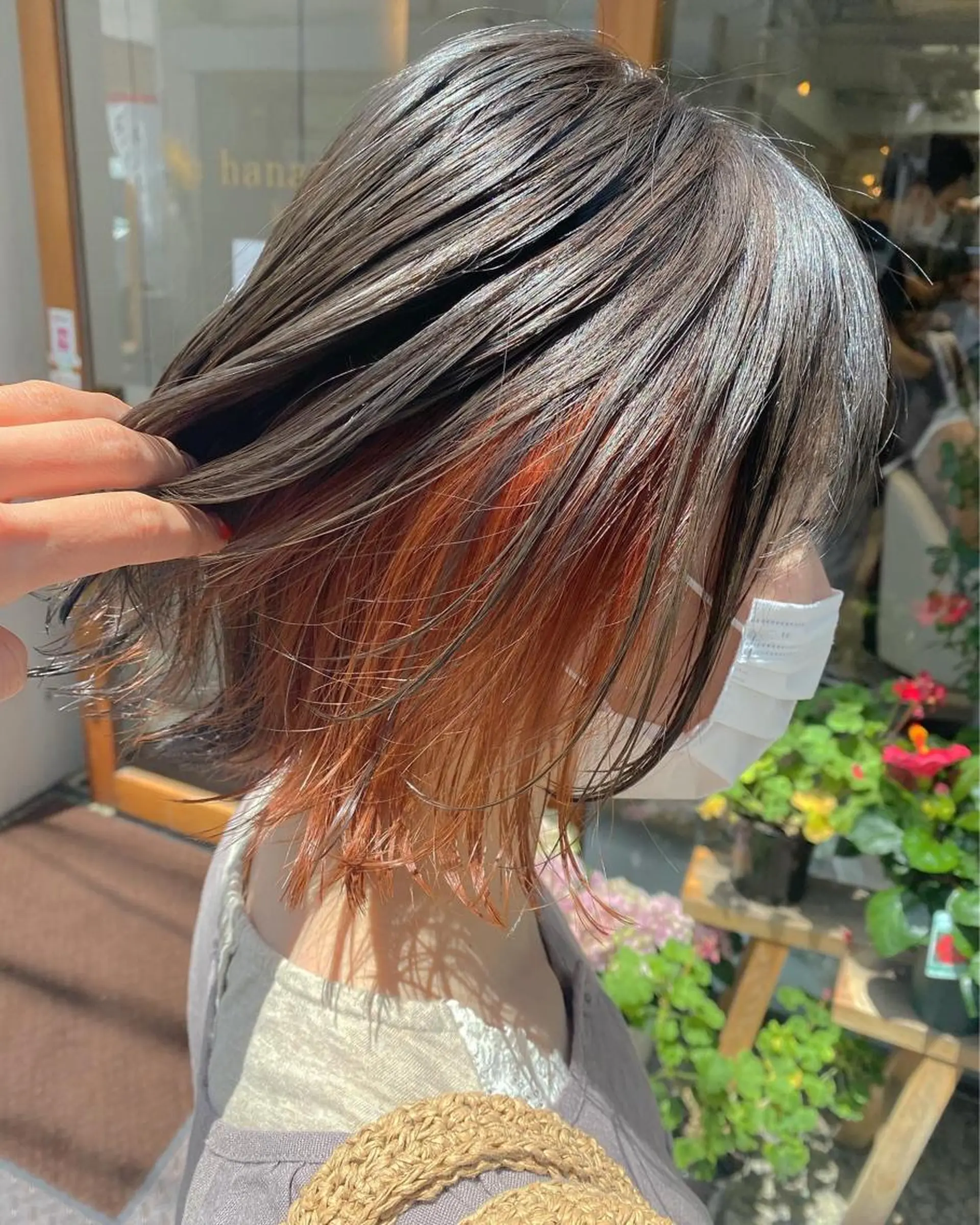 ミディアム カラー オレンジ 安永 涼のヘアスタイル