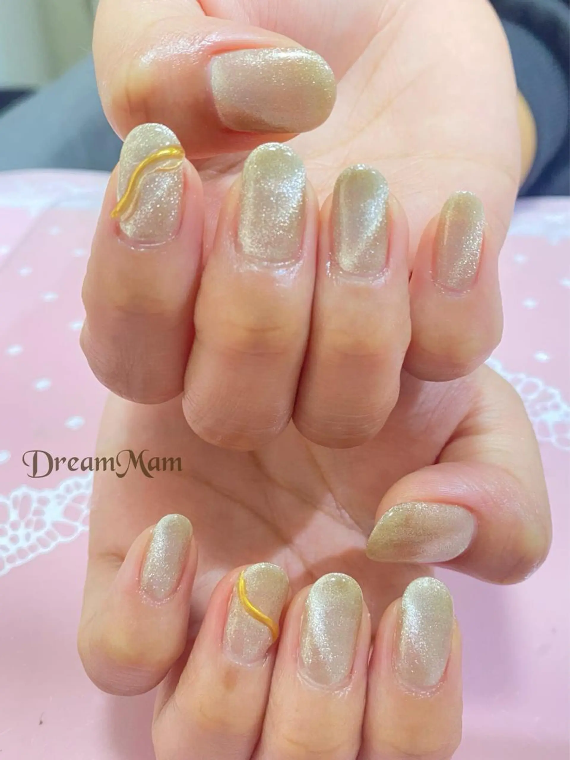 ネイル フレンチネイル ジェルネイル ガラスフレンチ グリーン マグネットネイル Nail Salon Ｄream Mamのネイルデザイン