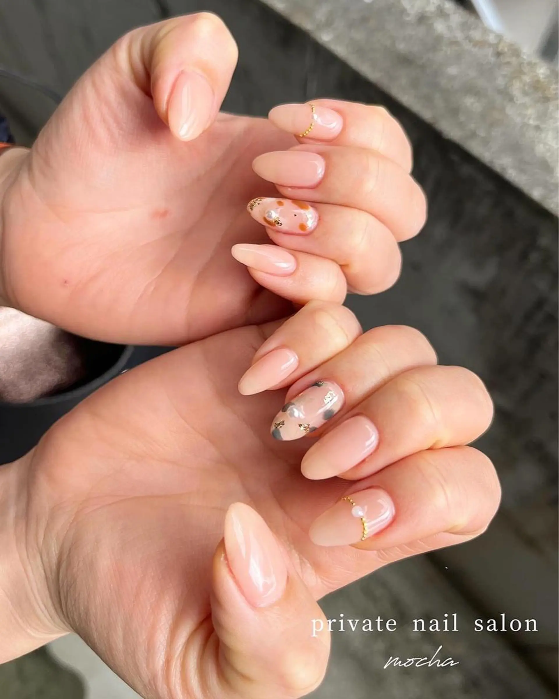 ネイル アートネイル カジュアル チークネイル フレンチネイル ジェルネイル ハンドネイル mocha nailのネイルデザイン