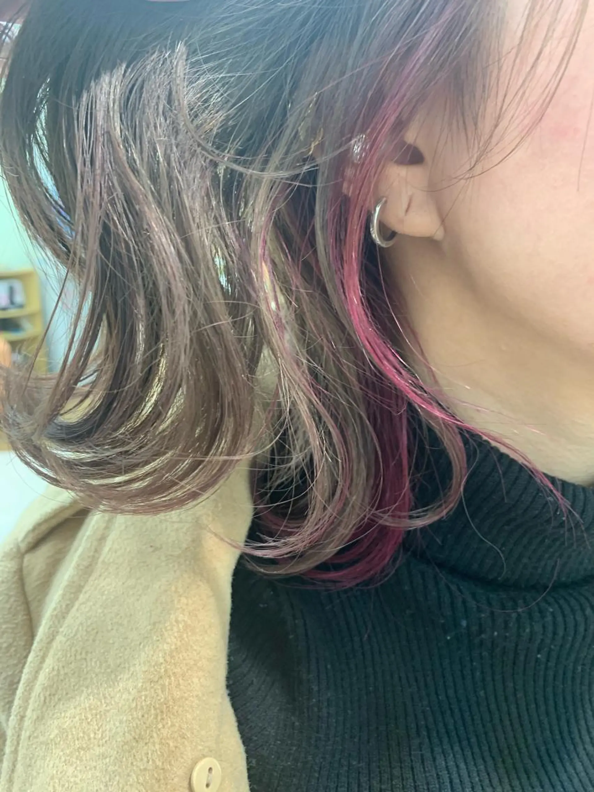 ミディアム カラー ピンクカラー ピンクパープル パープルカラー ヘアカラー トリートメント ヘアアレンジ にいた　かづしげのヘアスタイル