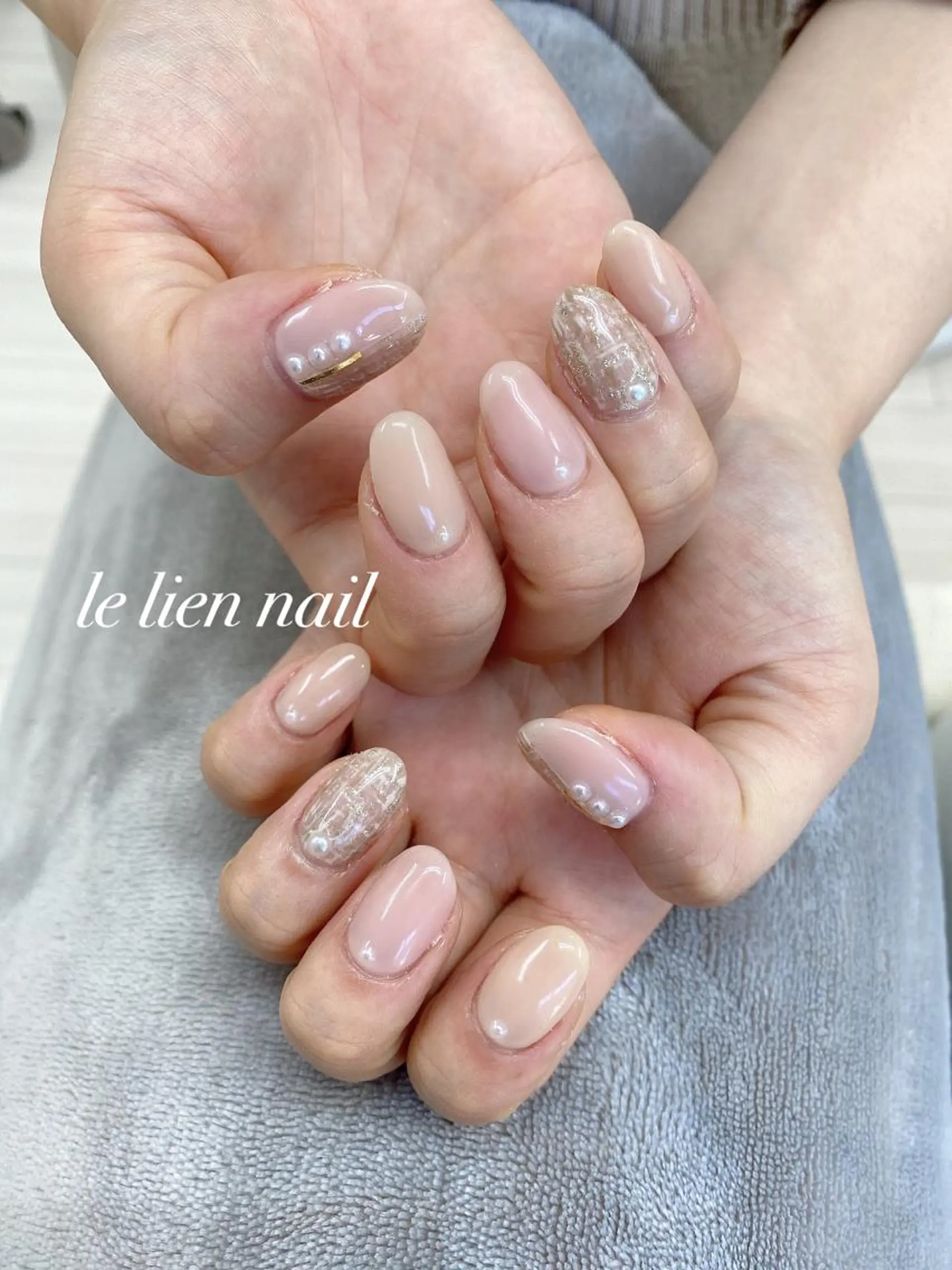 ネイル アートネイル ピンク ツイードネイル 冬ネイル ハンドネイル le lien nailのネイルデザイン