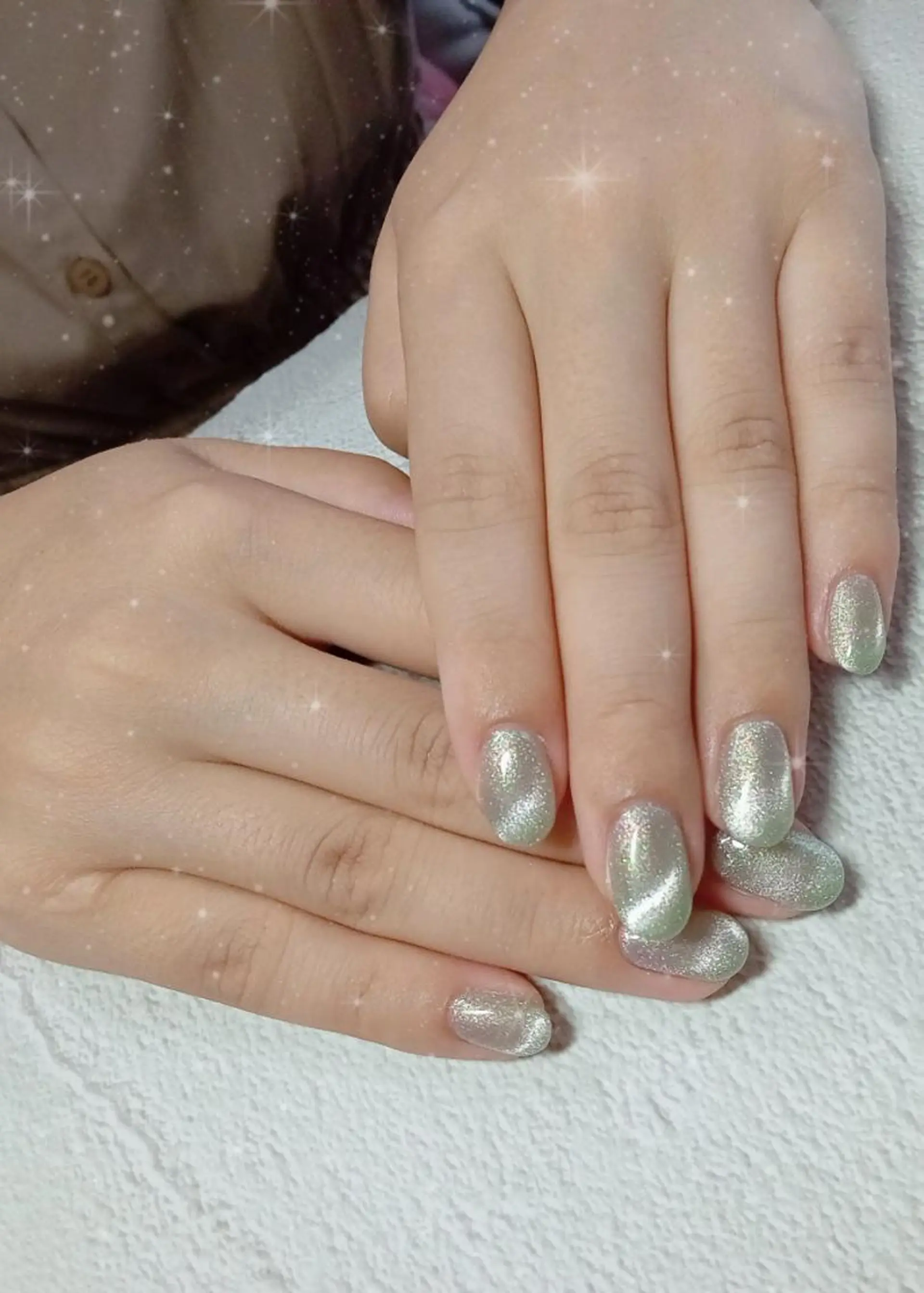 ネイル グリーン ホログラムネイル キラキラネイル マグネットネイル オフィスネイル ハンドネイル flure de neige yukiのネイルデザイン