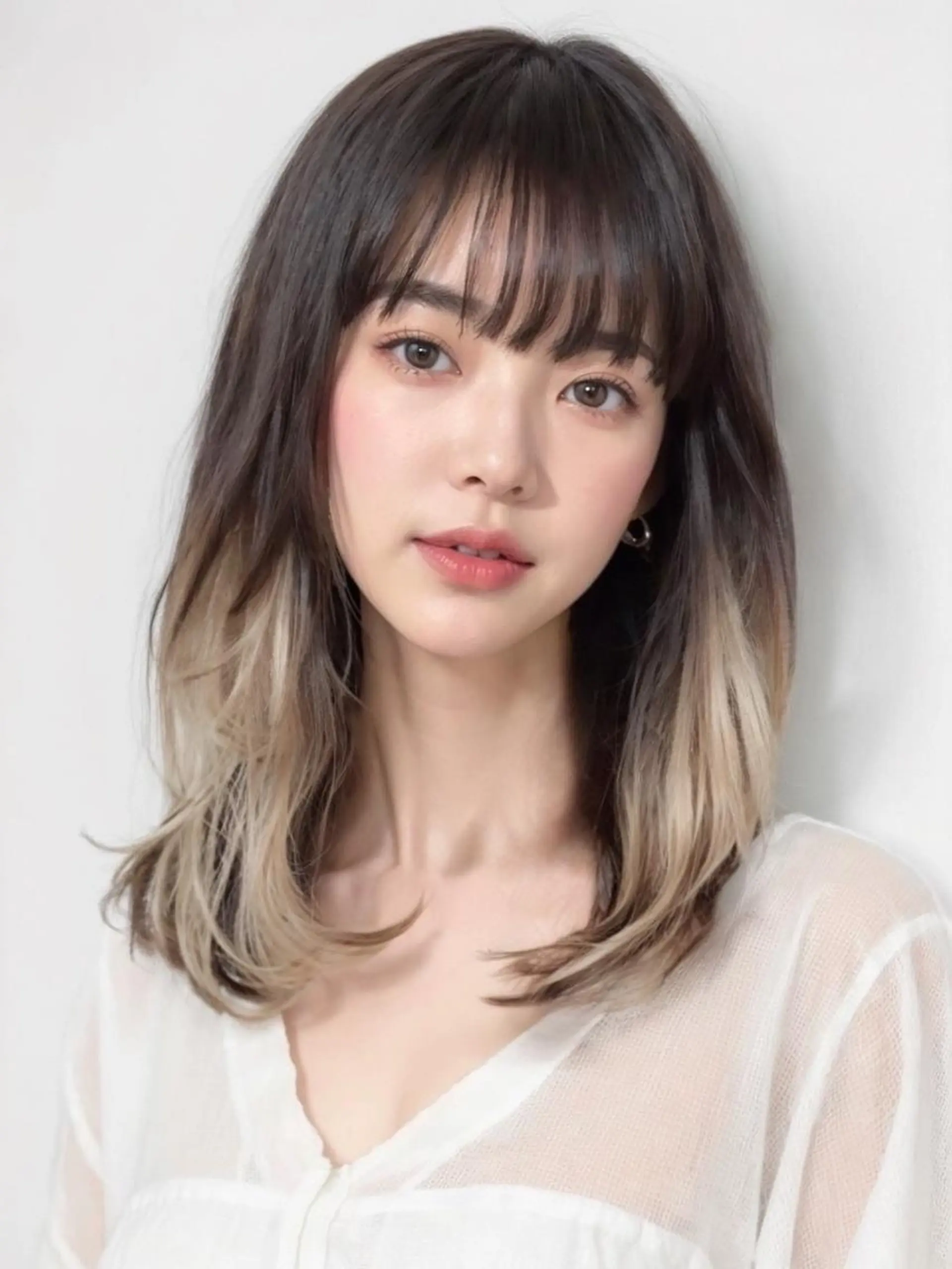 セミロング アッシュ 髪質改善 韓国風ヘア 公式 Ease by amble luxeのヘアスタイル