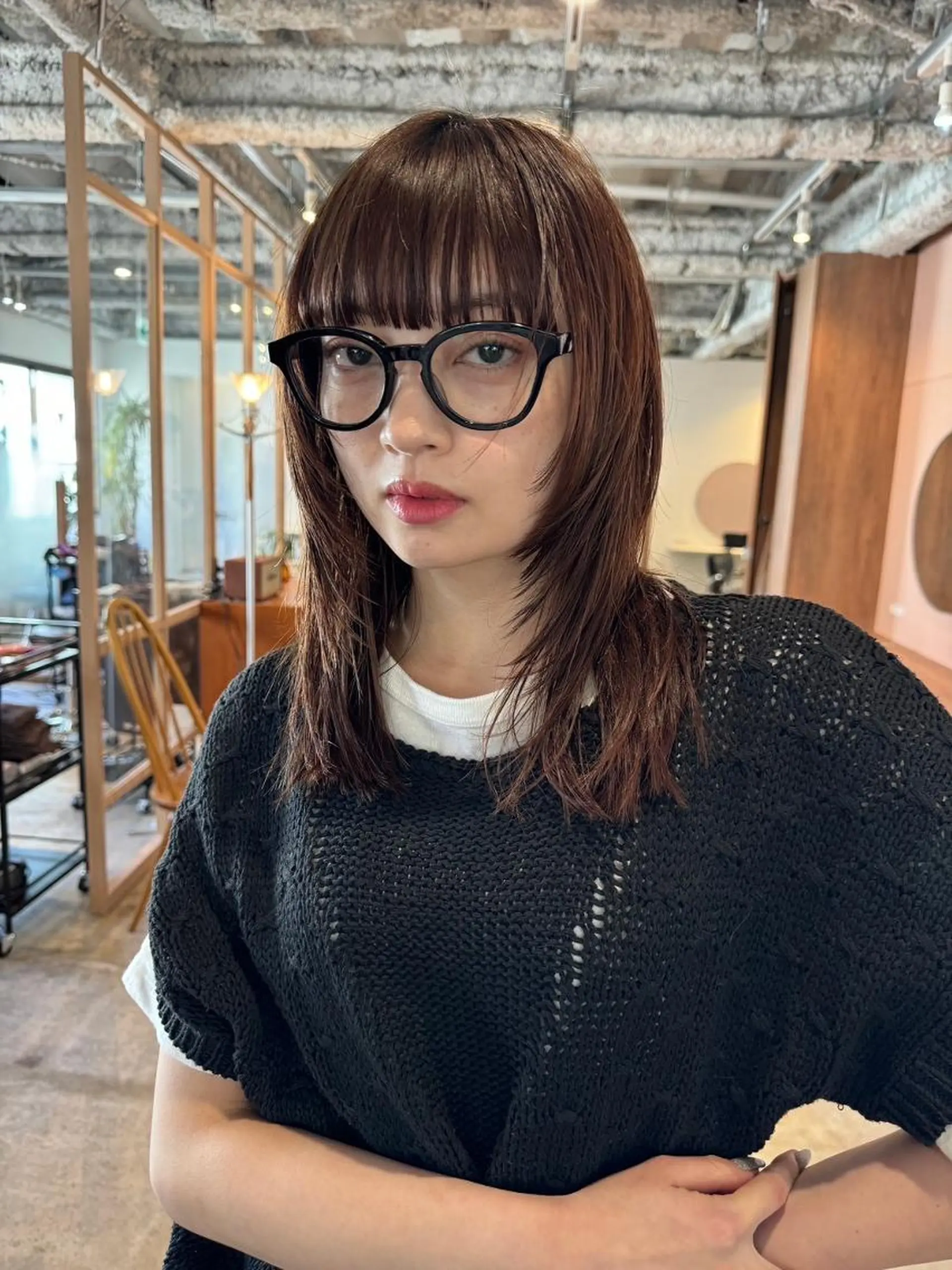 カラー パーマ ミディアム ショートボブ ミディアムパーマ アディクシーカラー ブリーチ ケアブリーチ ヘアカラー CEINE PATHのヘアスタイル