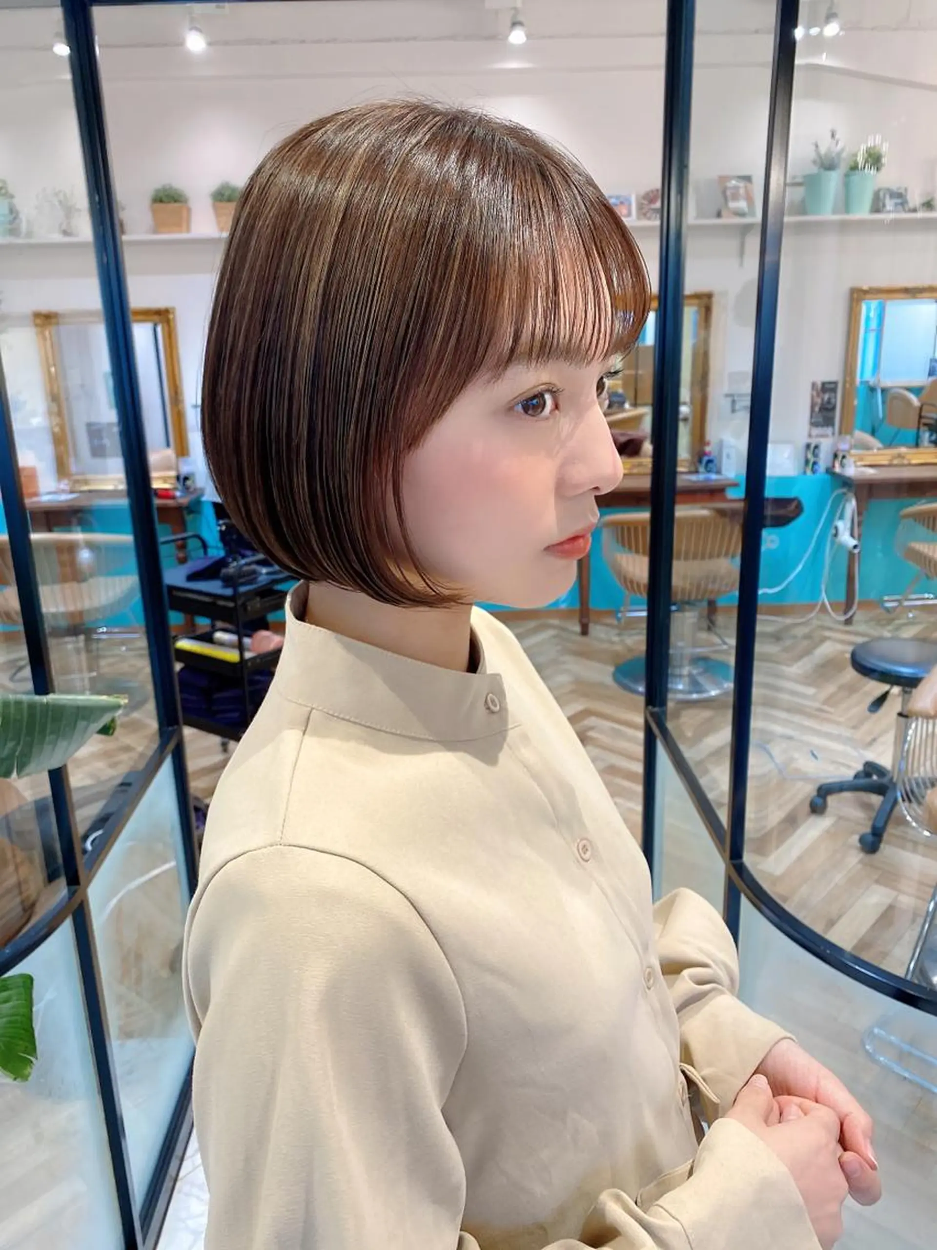 ショート カット ヘアカラー 縮毛矯正 トリートメント ボブ韓国風レイヤー 髪質改善/畠中ケントのヘアスタイル