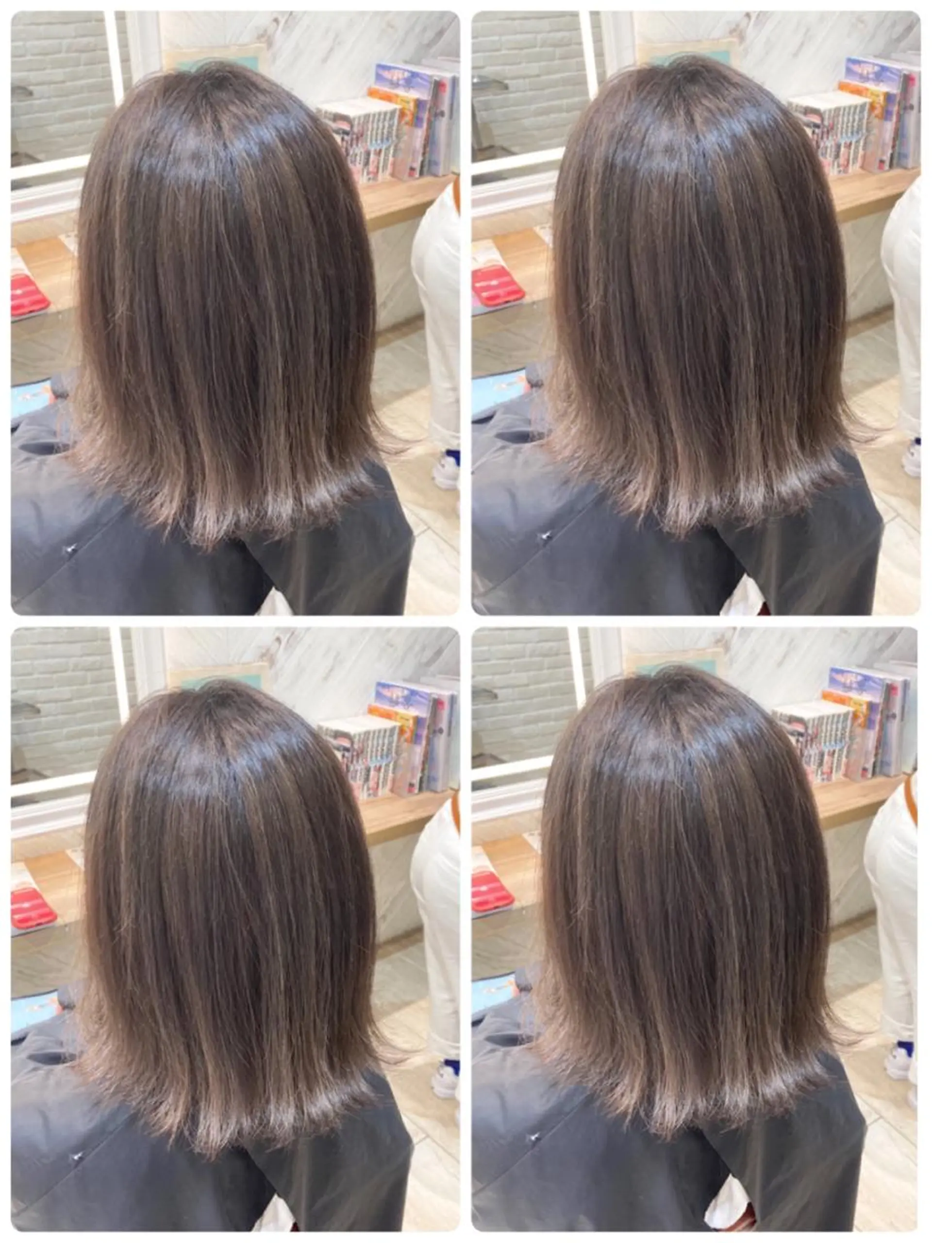 ミディアム ハイライト 白髪ぼかしハイライト ヘアアレンジのヘアスタイル