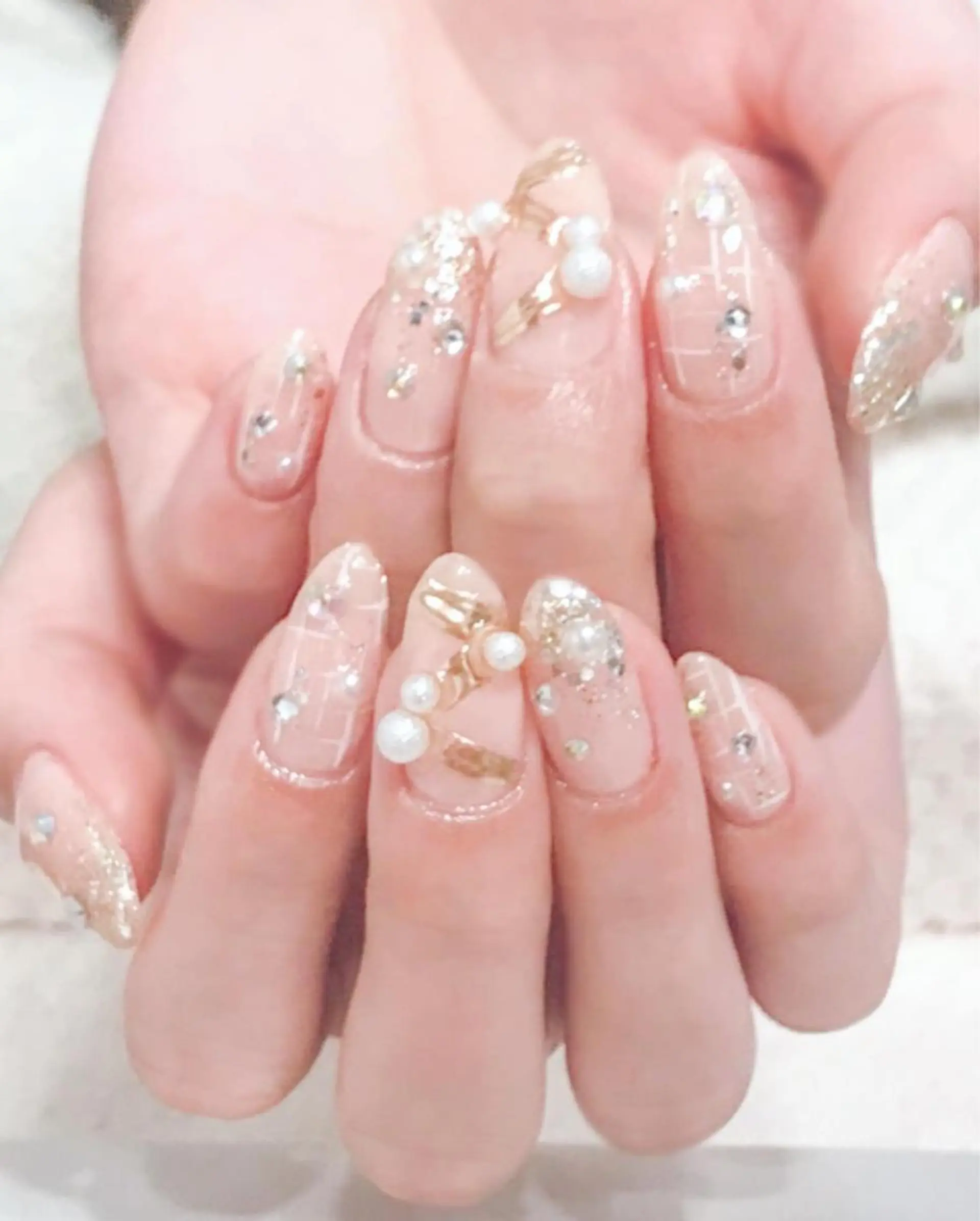 ネイル フレンチネイル ジェルネイル ガラスフレンチ キラキラネイル 韓国ネイル Nyanco Nailのネイルデザイン