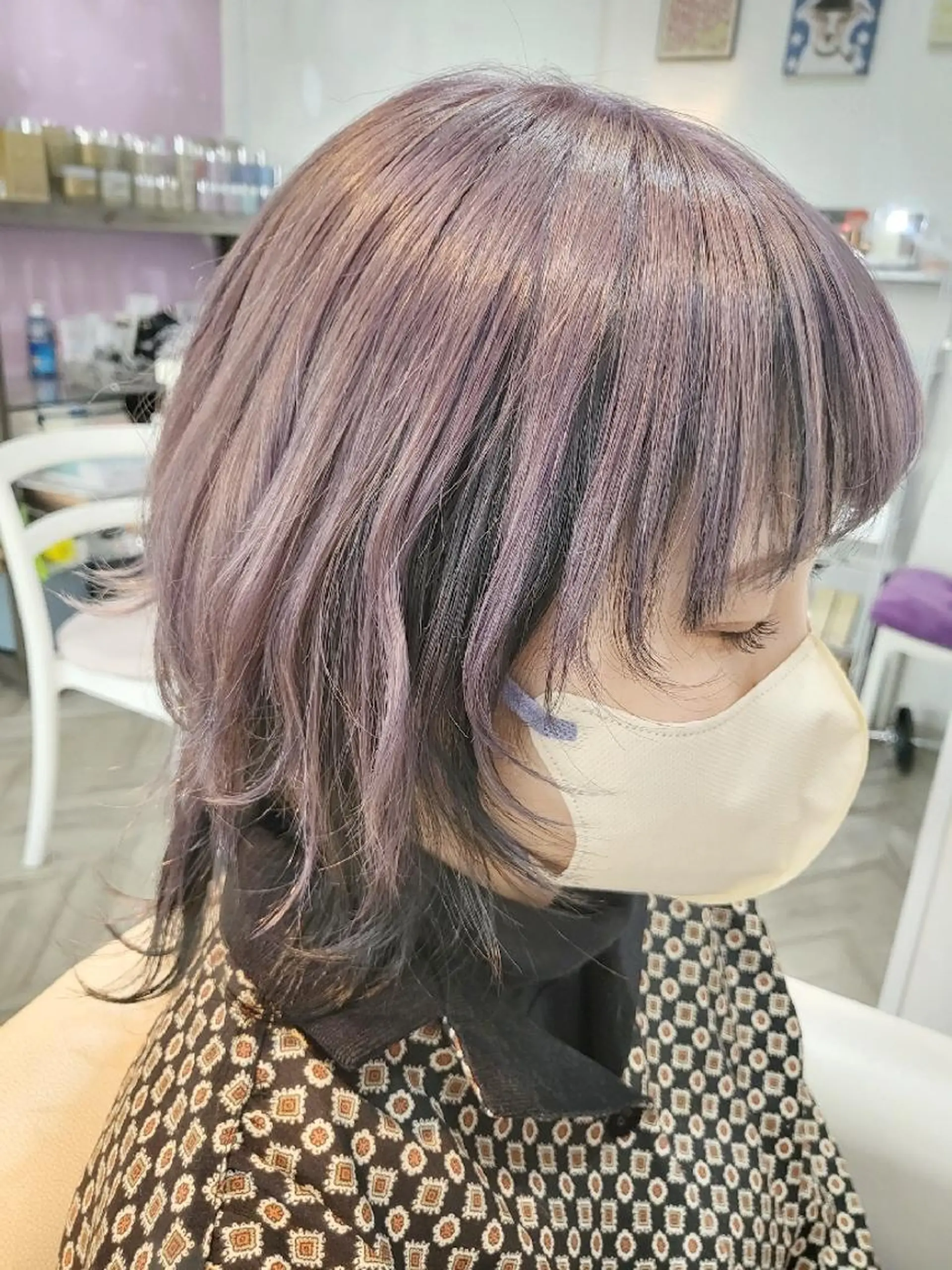 ミディアム ヘアアレンジ カラー 黒髪 ラベンダーカラー シルバー ナカシマ  アユミのヘアスタイル