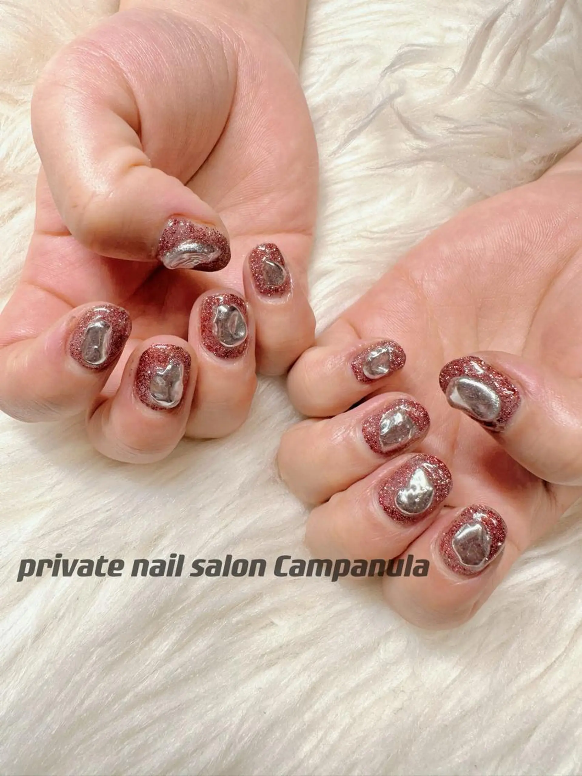 ネイル フラッシュネイル ラメ(グリッター) ミラーネイル ネイルケアサロン Campanulaのネイルデザイン
