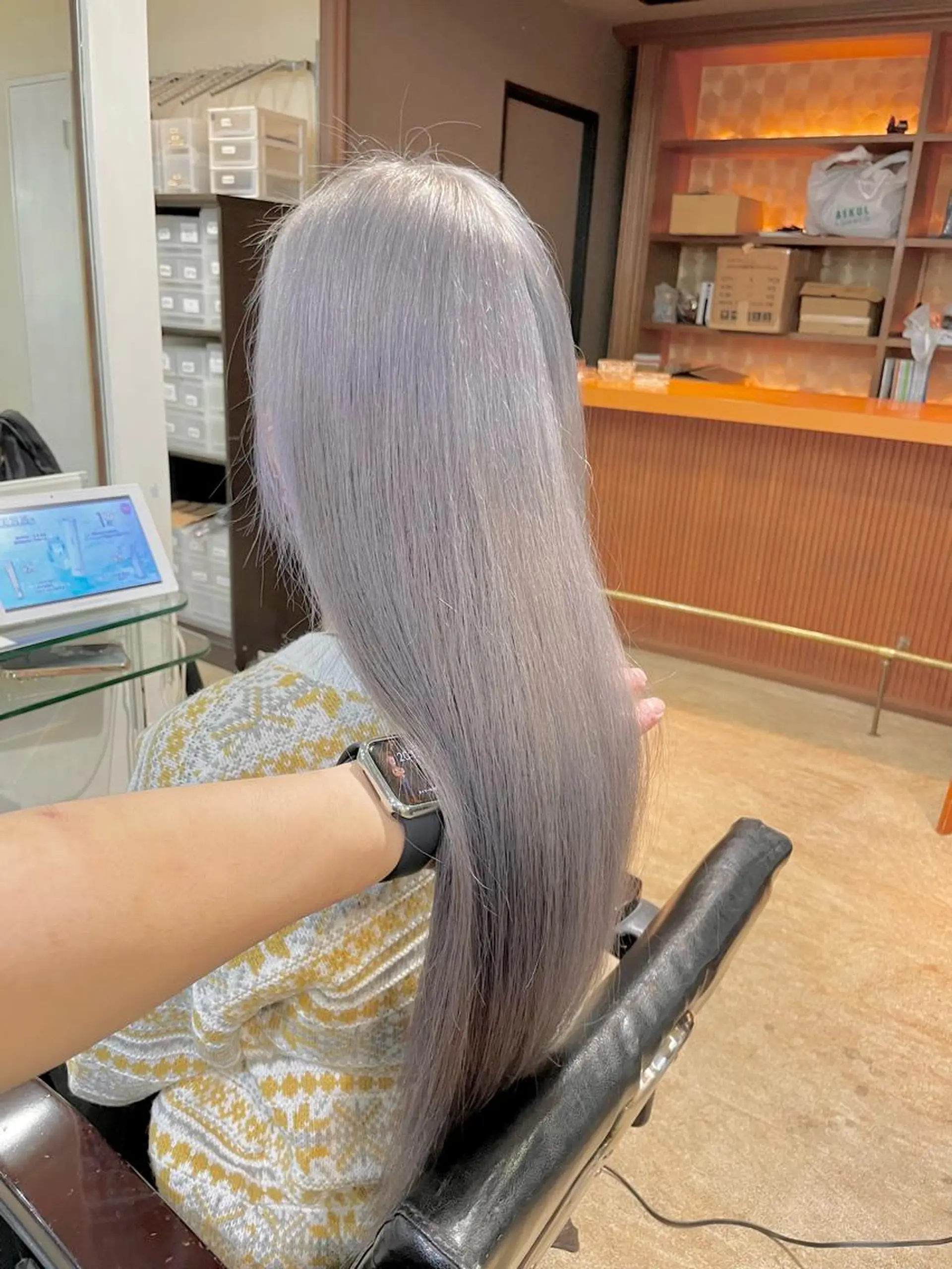 ロング カラー ヘアアレンジ ブリーチ シルバー アンククロス/ 池袋/RYUSEIのヘアスタイル