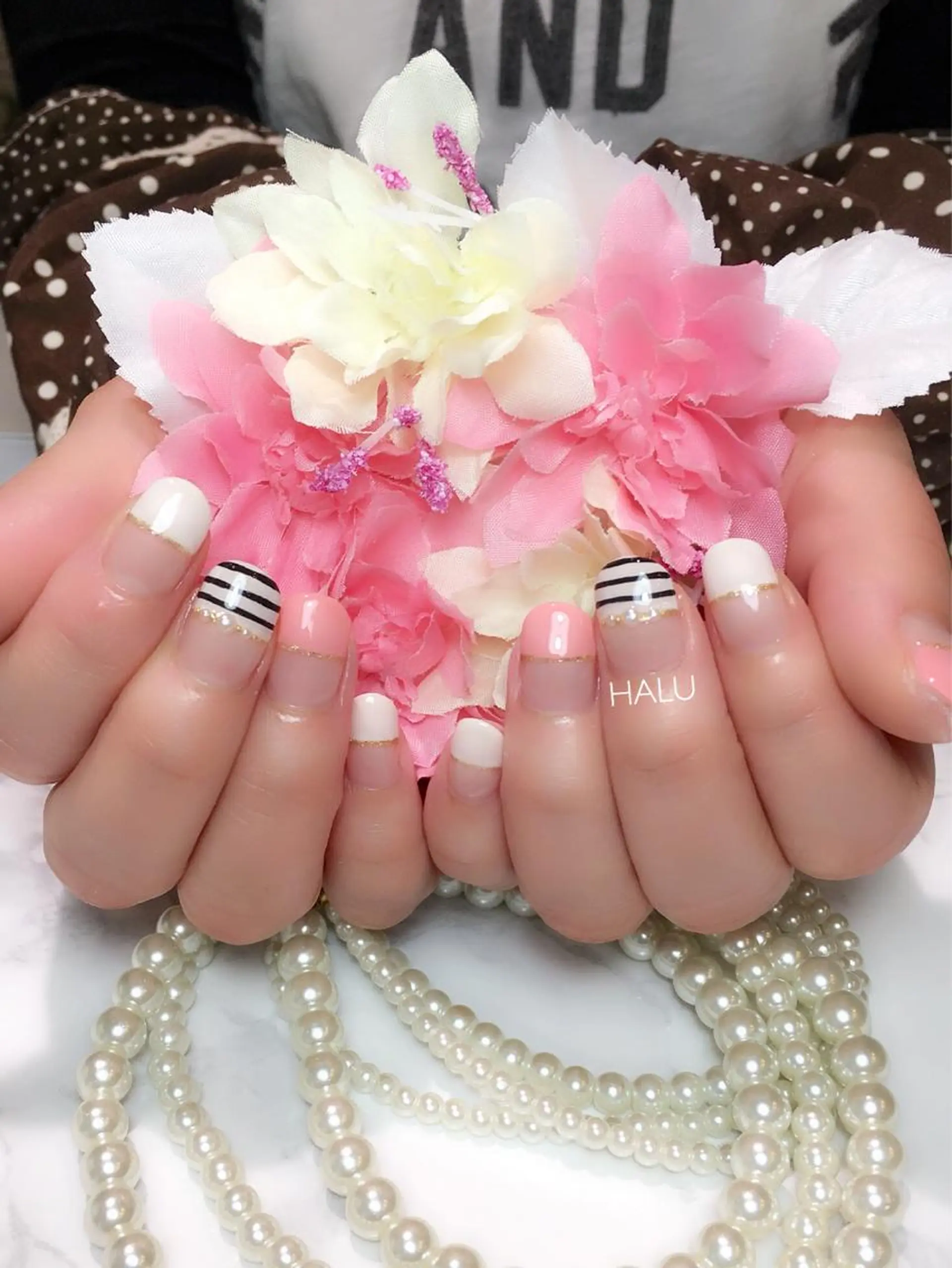 ネイル ボーダー フレンチネイル ピンク 春ネイル HALU ハルのネイルデザイン