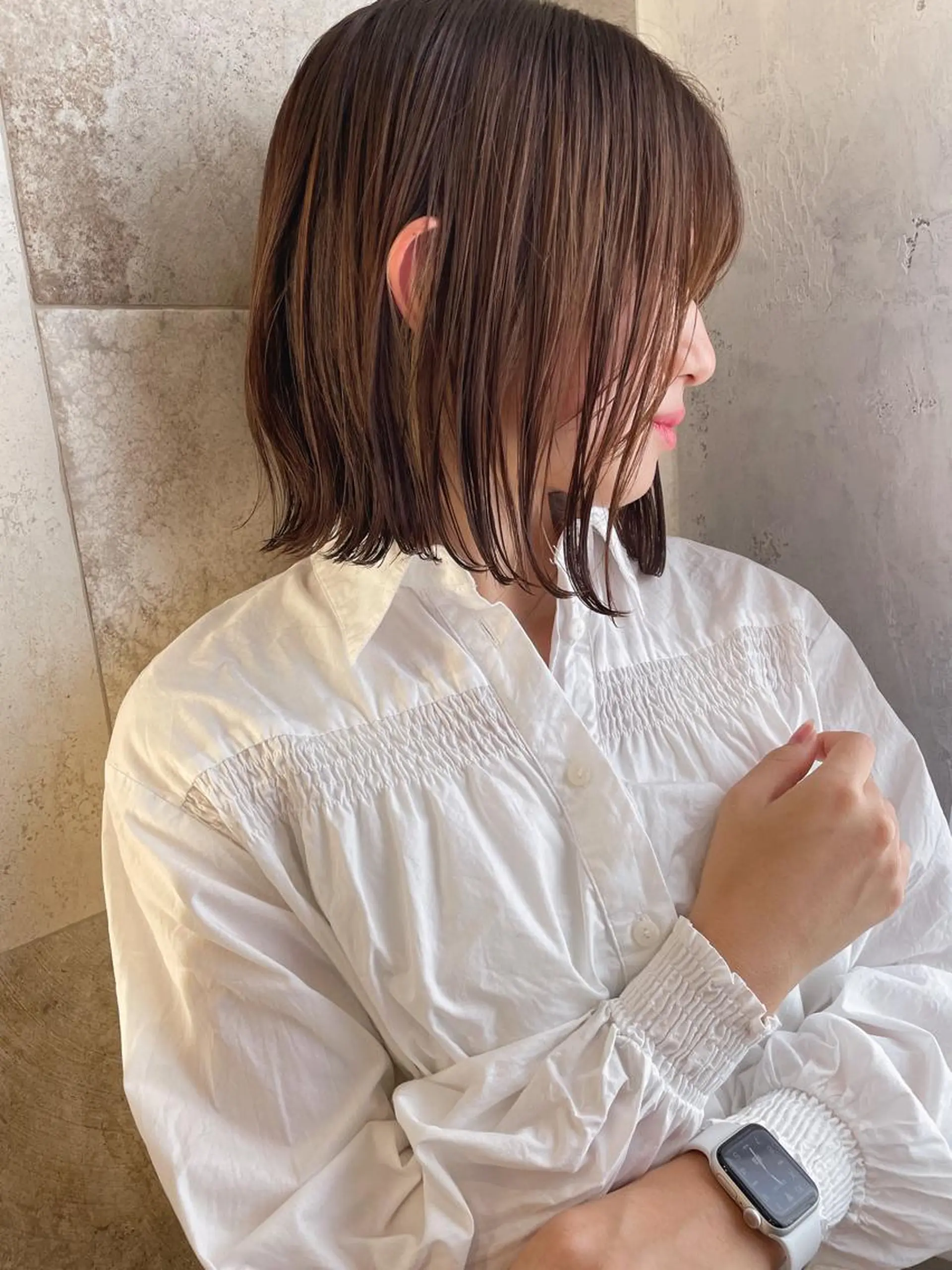 ミディアム ボブ 外ハネヘア カット ヘアカラー トリートメント 小顔カット/レイヤー /ボブ/浅野恵大のヘアスタイル