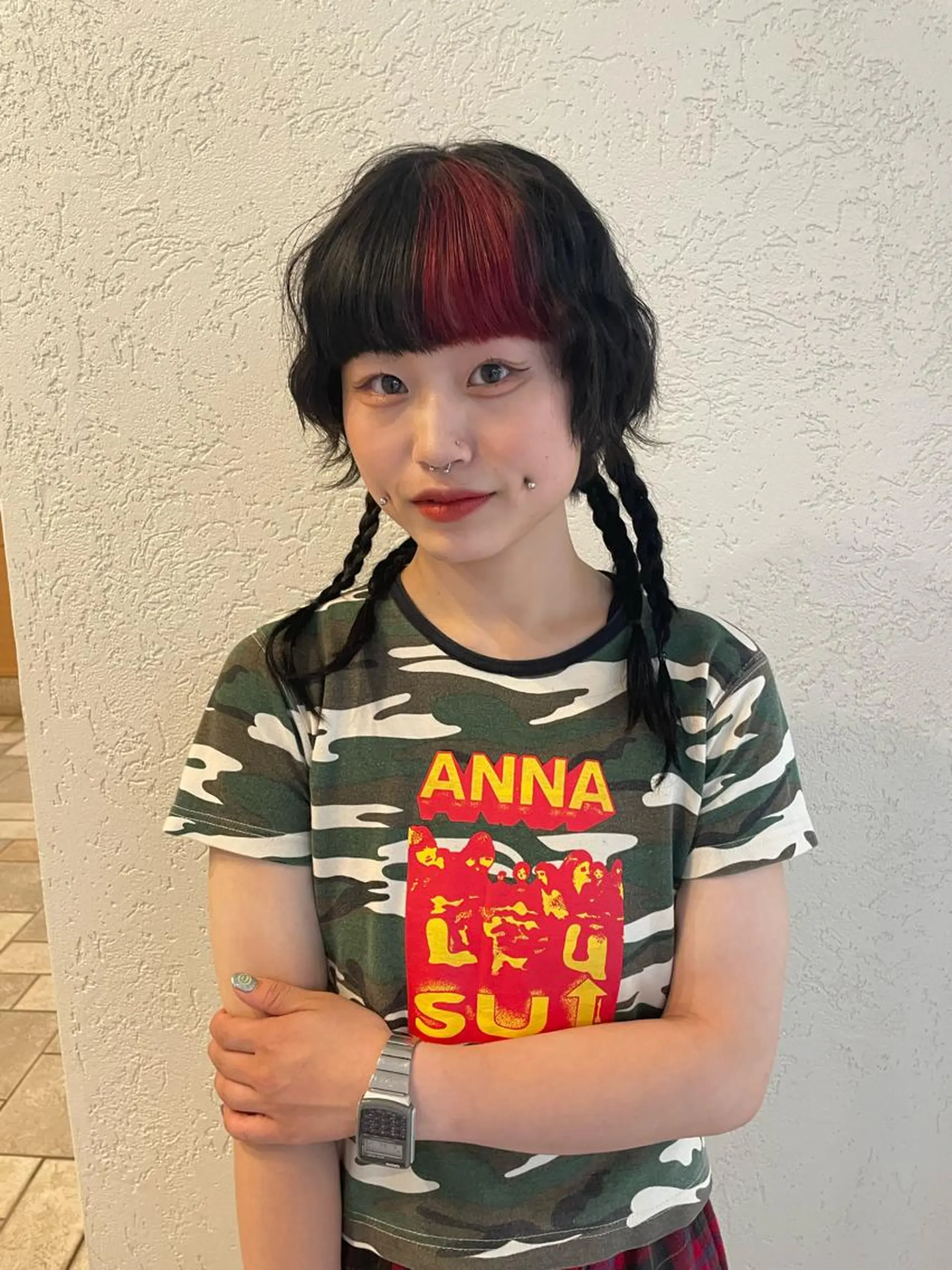 セミロング カラー ミストバング ブリーチ ブラウンカラー デザインカラー ダブルカラー ヘアカラー トリートメント MIU/ルーツカラー ボブ/顔周りレイヤーのヘアスタイル