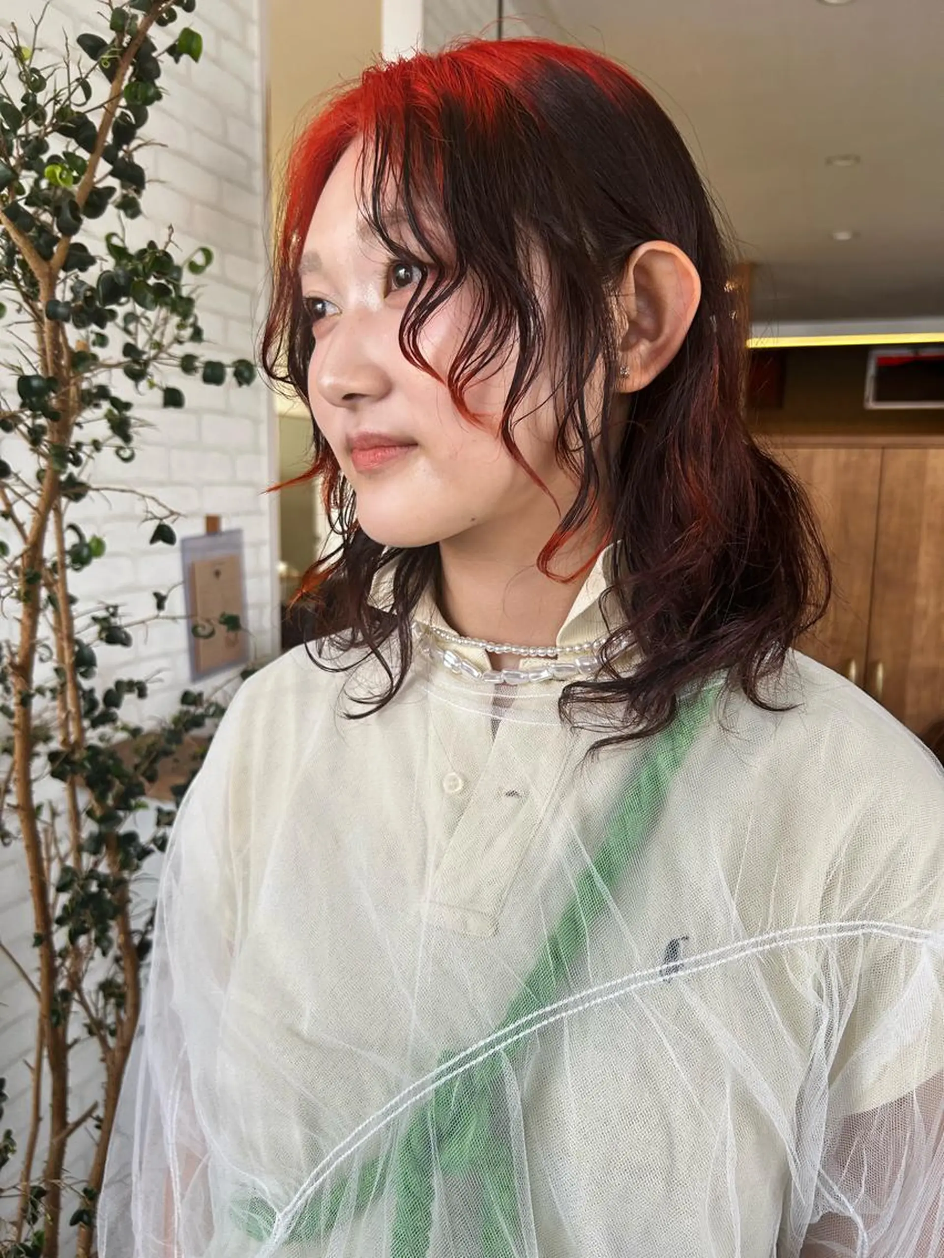ミディアム カラー パーマ ヘアアレンジ オレンジ ❣️倉敷❣️美髪 カラー能登一成のヘアスタイル