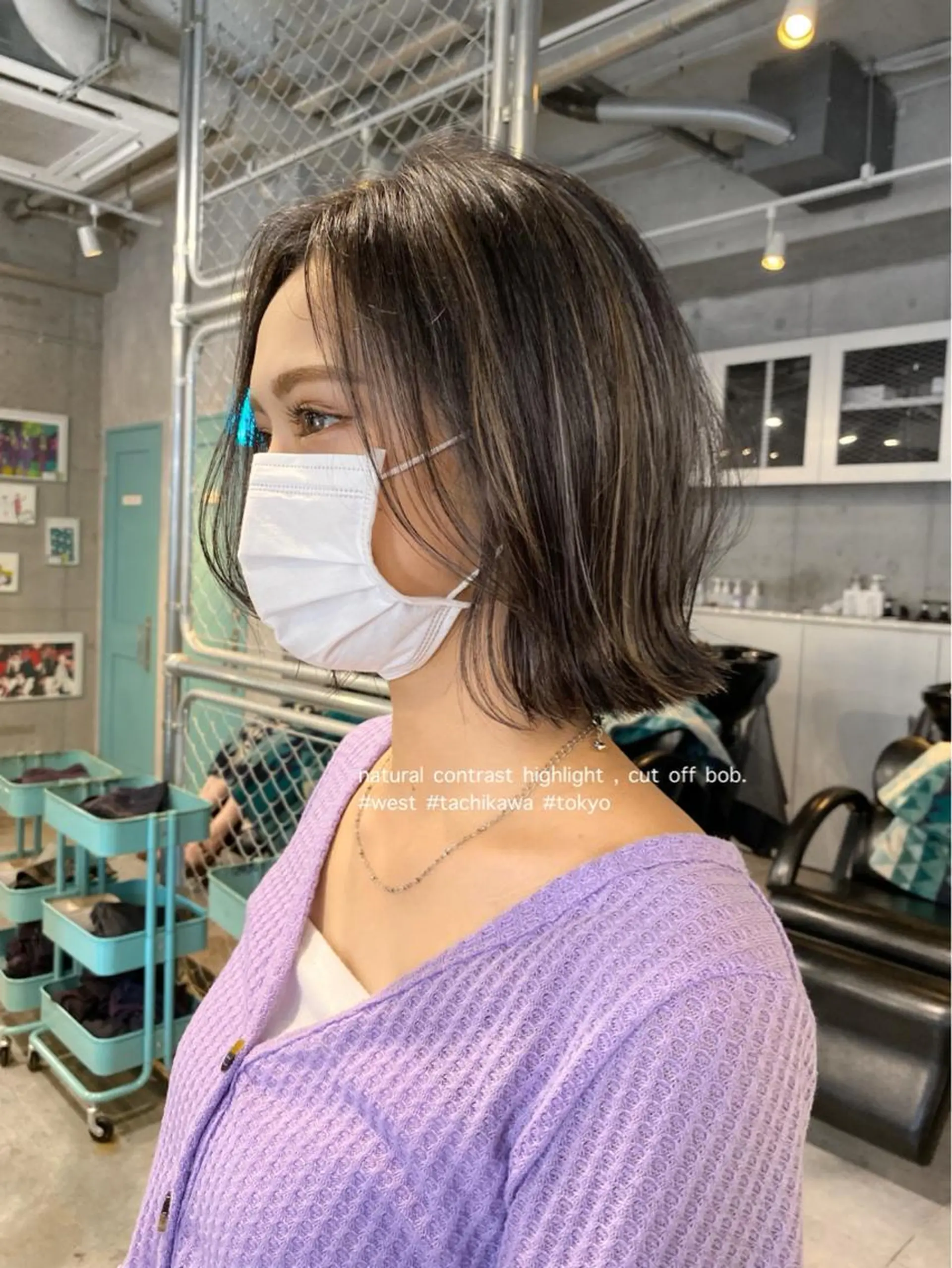 ショート カラー 切りっぱなしボブ ハイライトカラー ボブ ハイライト 学生 竹嶌 健吾のヘアスタイル