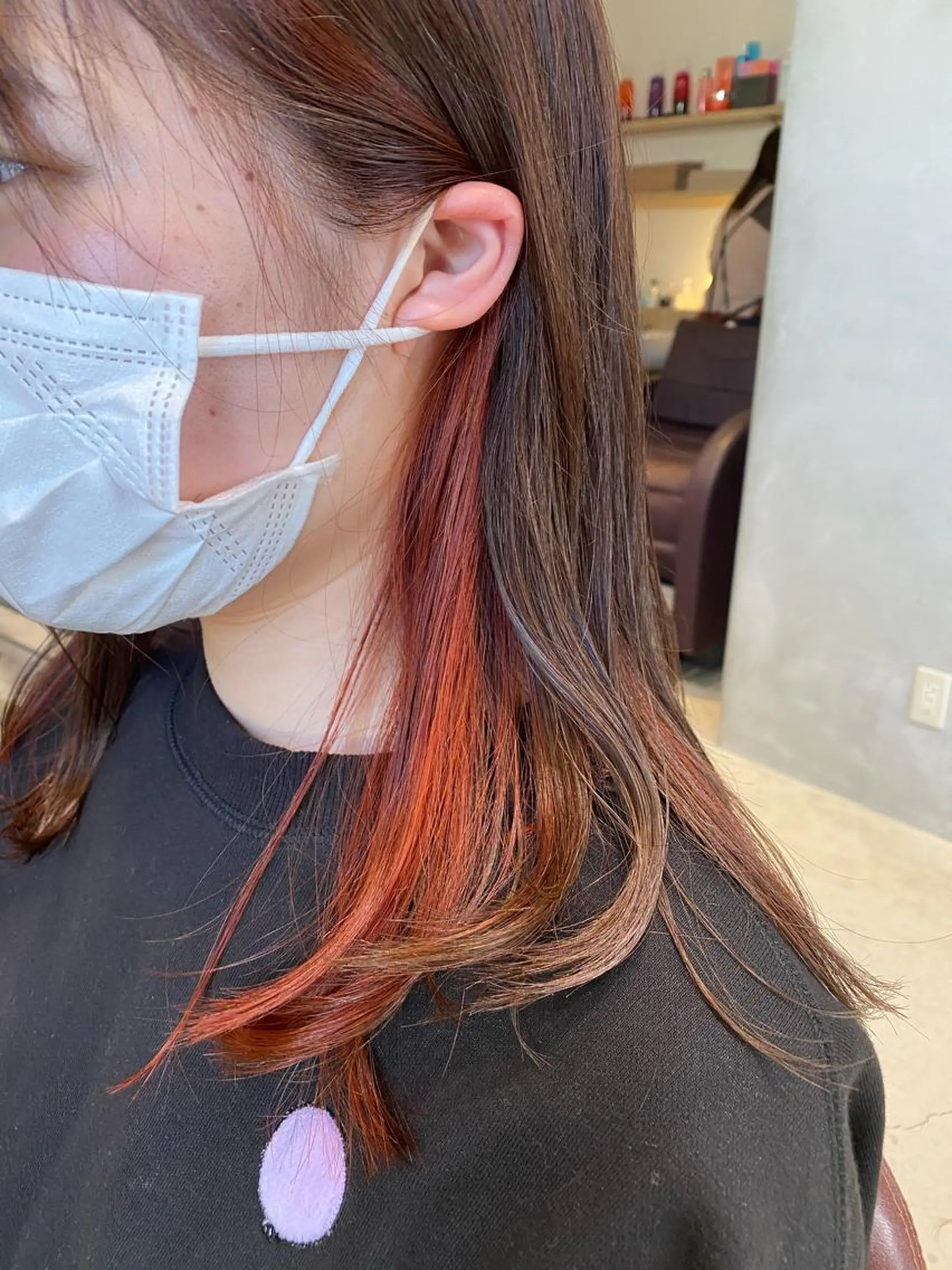 セミロング カラー ブラウンカラー インナーカラー オレンジ hair&eyelash Truth所属・名古屋市北区/黒川/ Truth上谷綾子のヘアスタイル