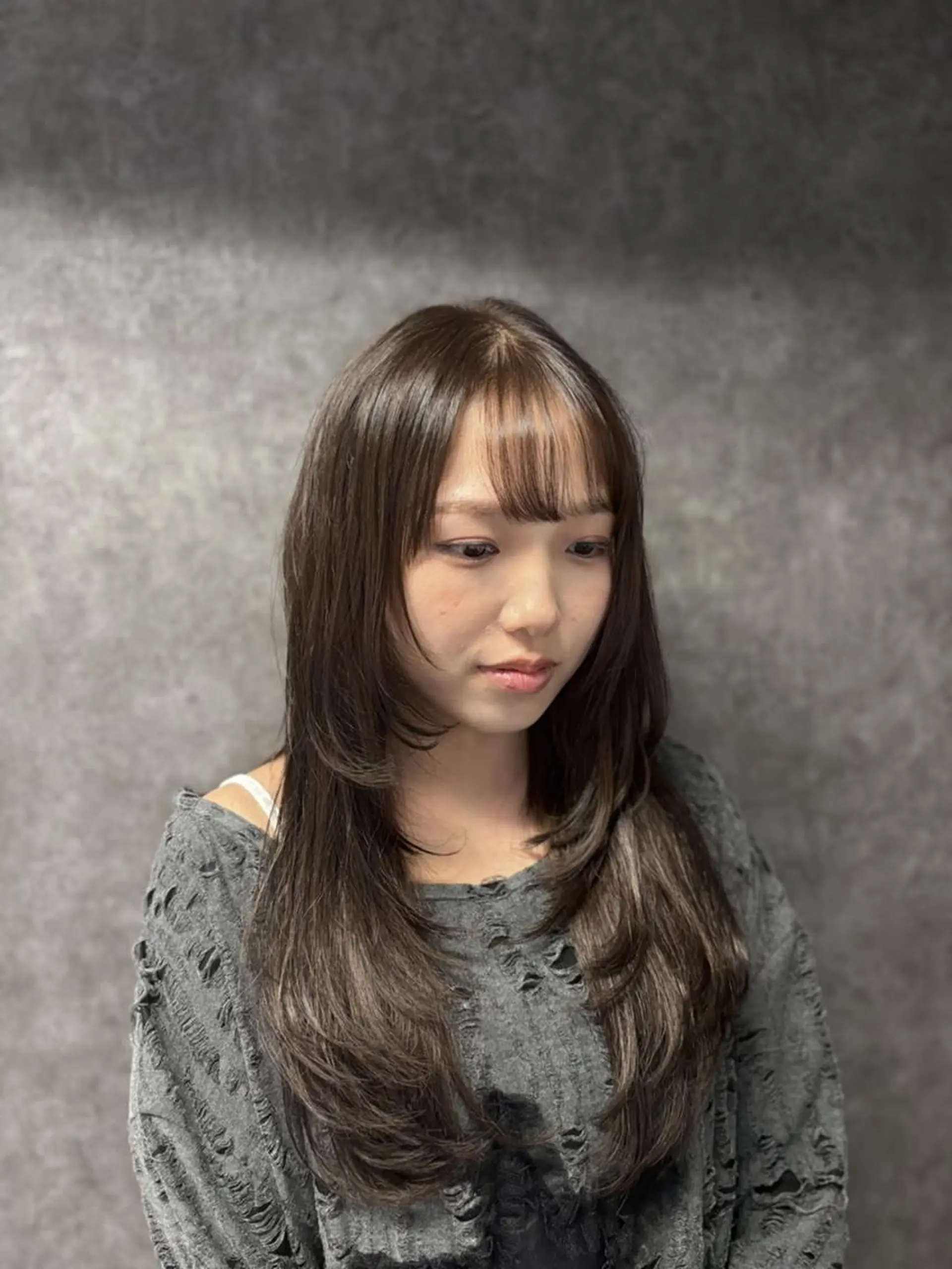 セミロング アッシュ 髪質改善 エクステ Remmy 新宿/プルエクステのヘアスタイル
