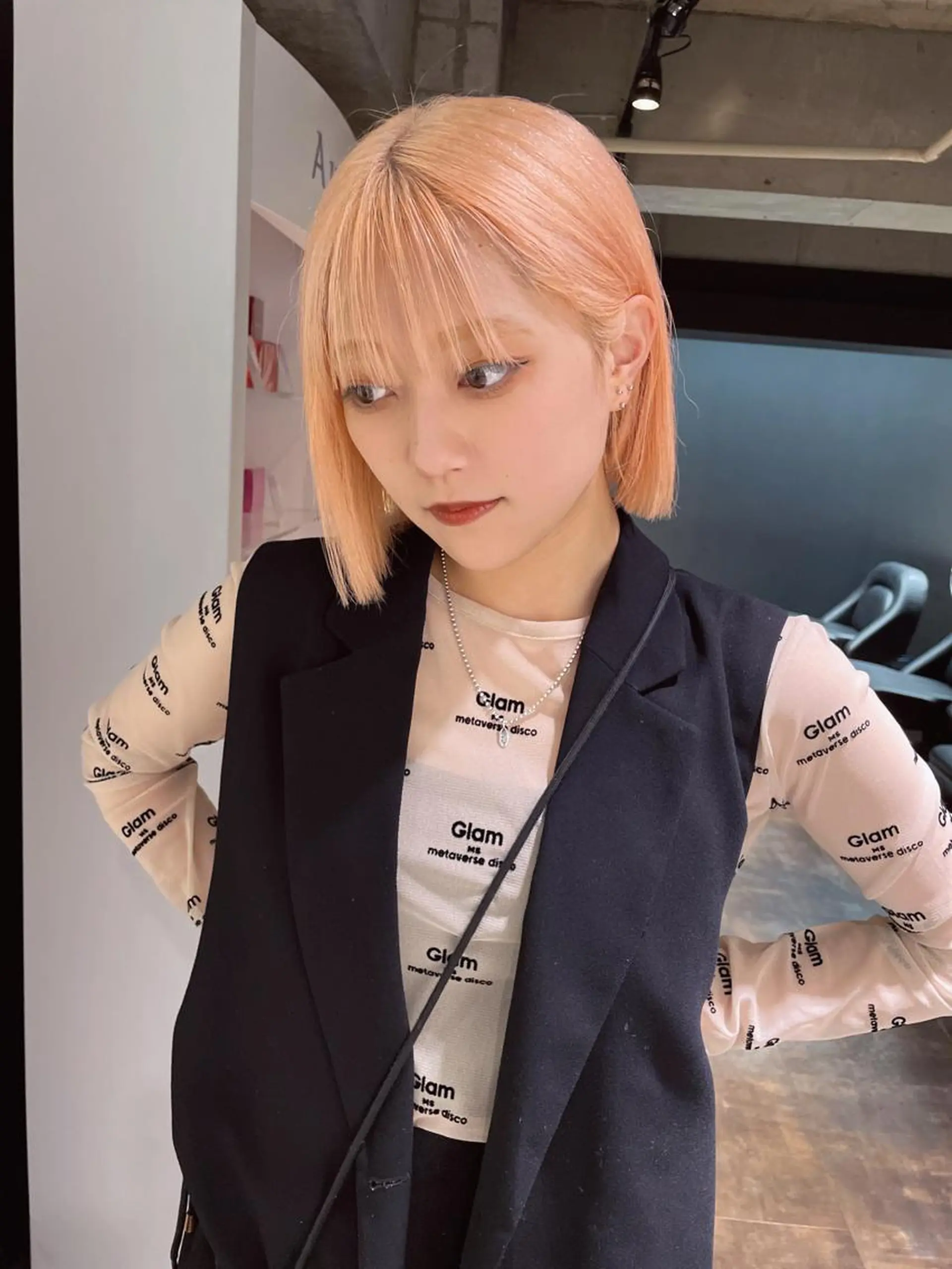 ミディアム カラー ブリーチ オレンジ 心斎橋/ブリーチ minamiのヘアスタイル