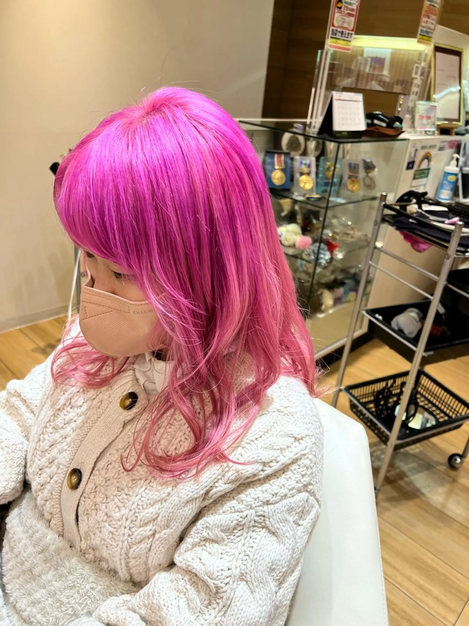 セミロング カラー ピンクカラー 全国1位🥇世界5位 小野田　礼花のヘアスタイル