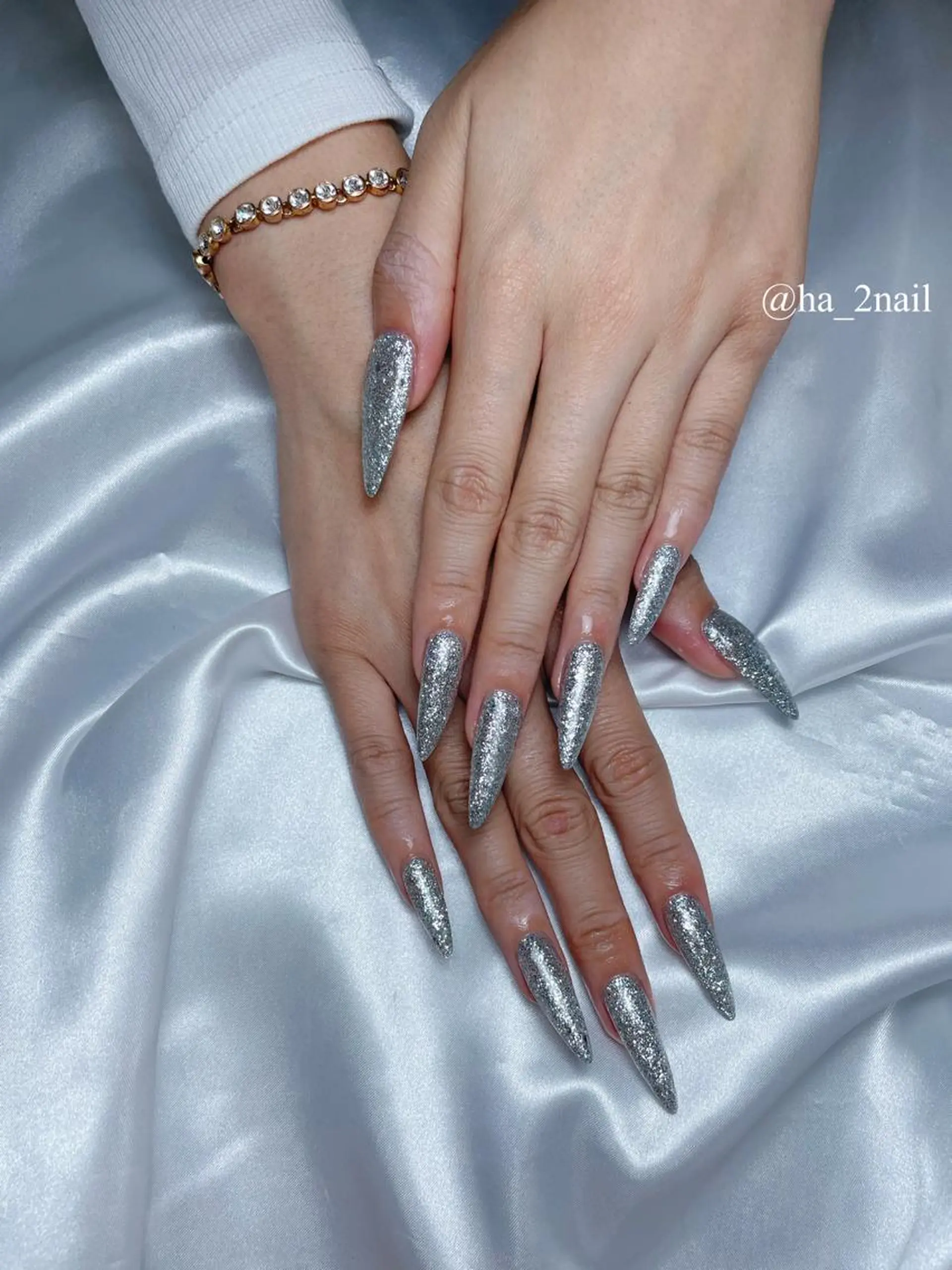 ネイル ラメ(グリッター) ロングネイル ワンカラーネイル シルバー NAIL and EYELASH ALPHA.所属・ALPHA. 姫繇のネイルデザイン