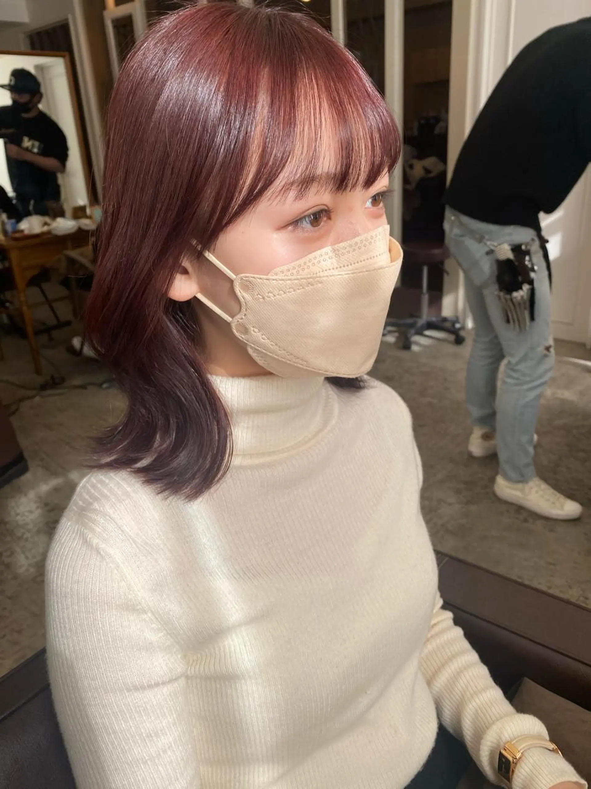 ミディアム ラベンダーブラウン カット トリートメント 似合わせ顔まわりカッ ト🩶瀧本美咲のヘアスタイル