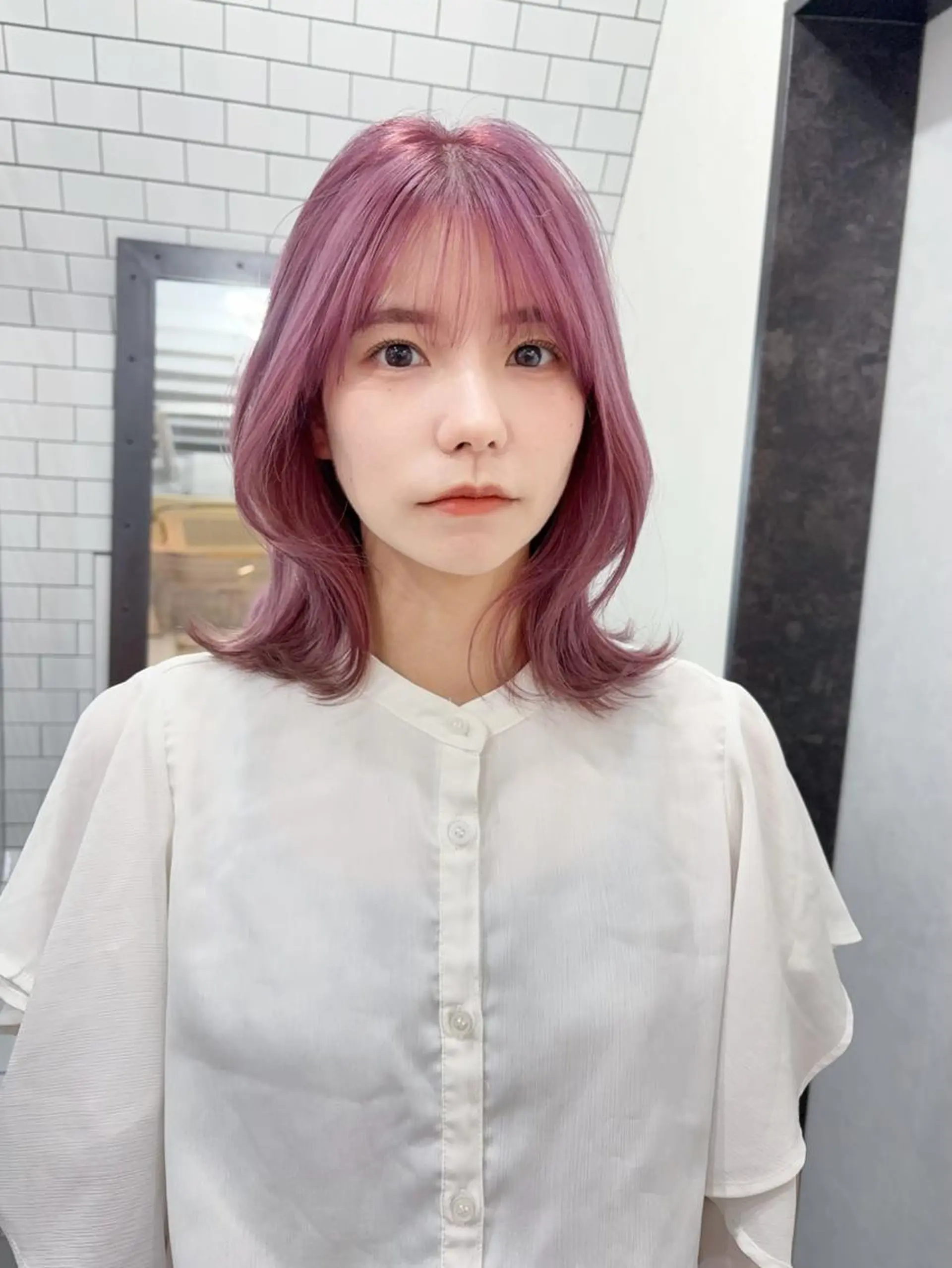 ミディアム カラー ラベンダーカラー ピンクカラー ピンクラベンダー くびれヘア 山本 真之介のヘアスタイル