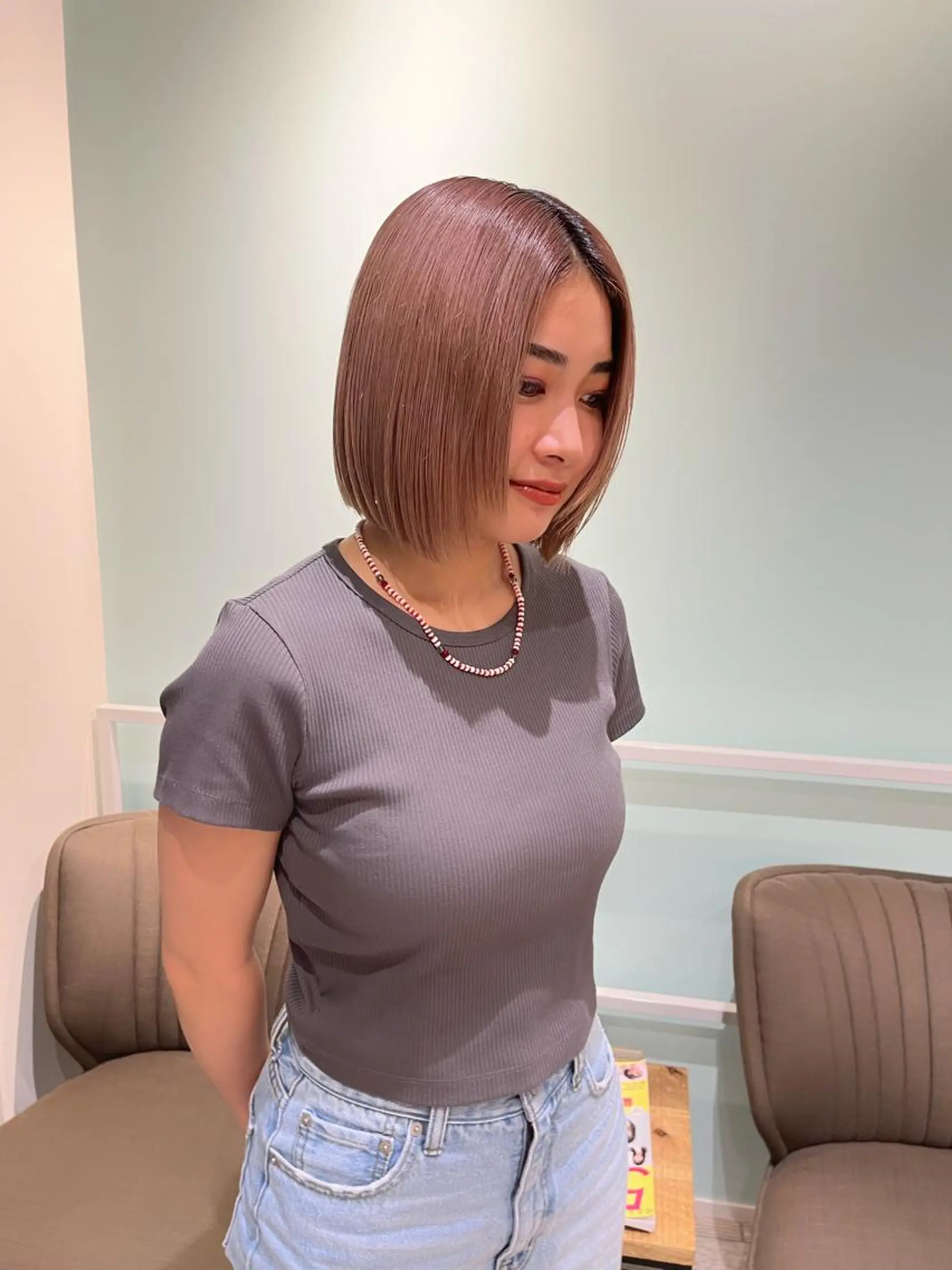 ショート ボブ カット ヘアカラー トリートメント marino/ カラー/顔周りカットのヘアスタイル