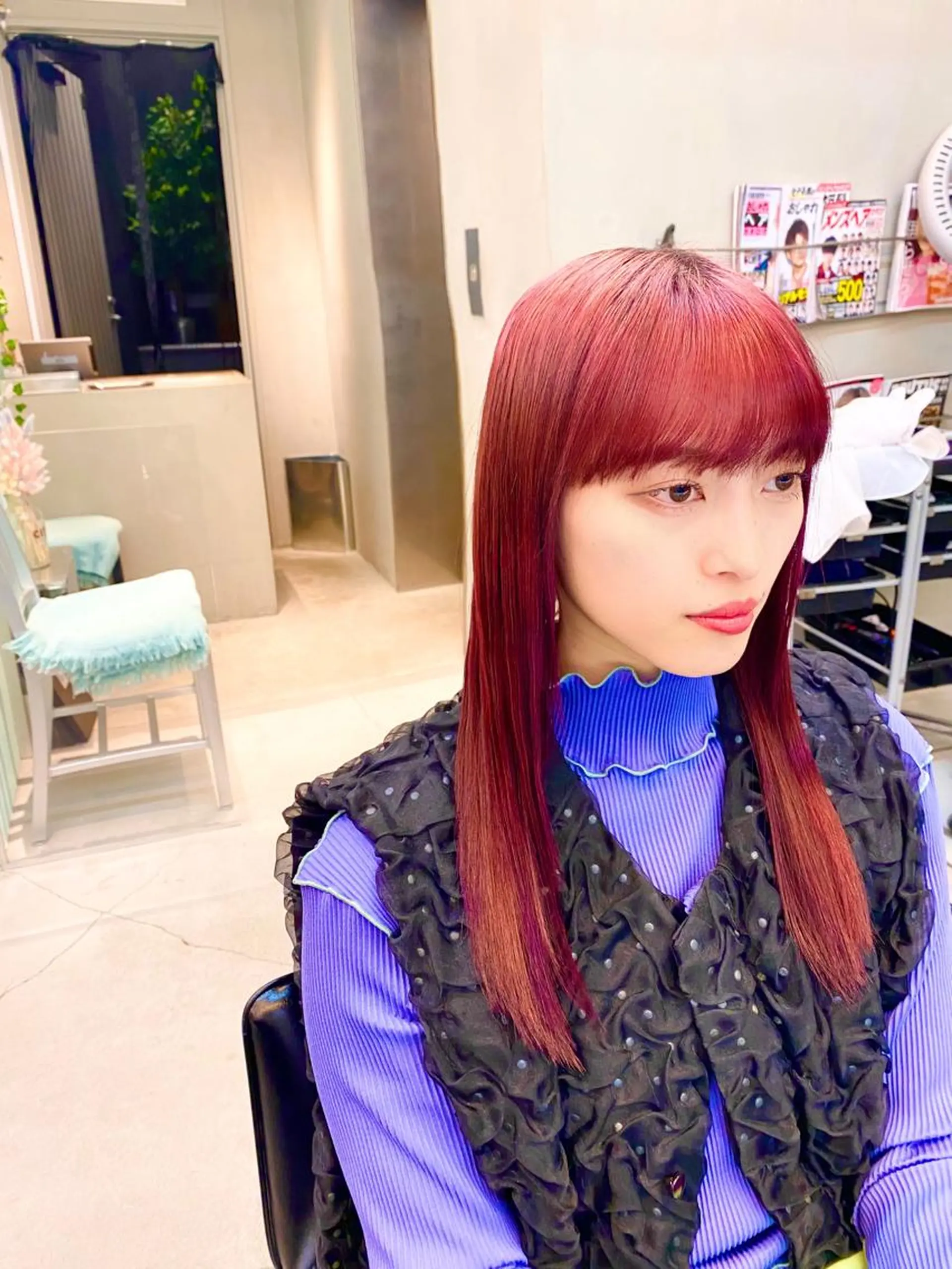 セミロング カラー レッドカラー 髪質改善 トリートメント ワイドバング 酸熱トリートメント カット ヘアカラー トリートメント ✨髪質改善職人✨ デザインカラー/若林のヘアスタイル