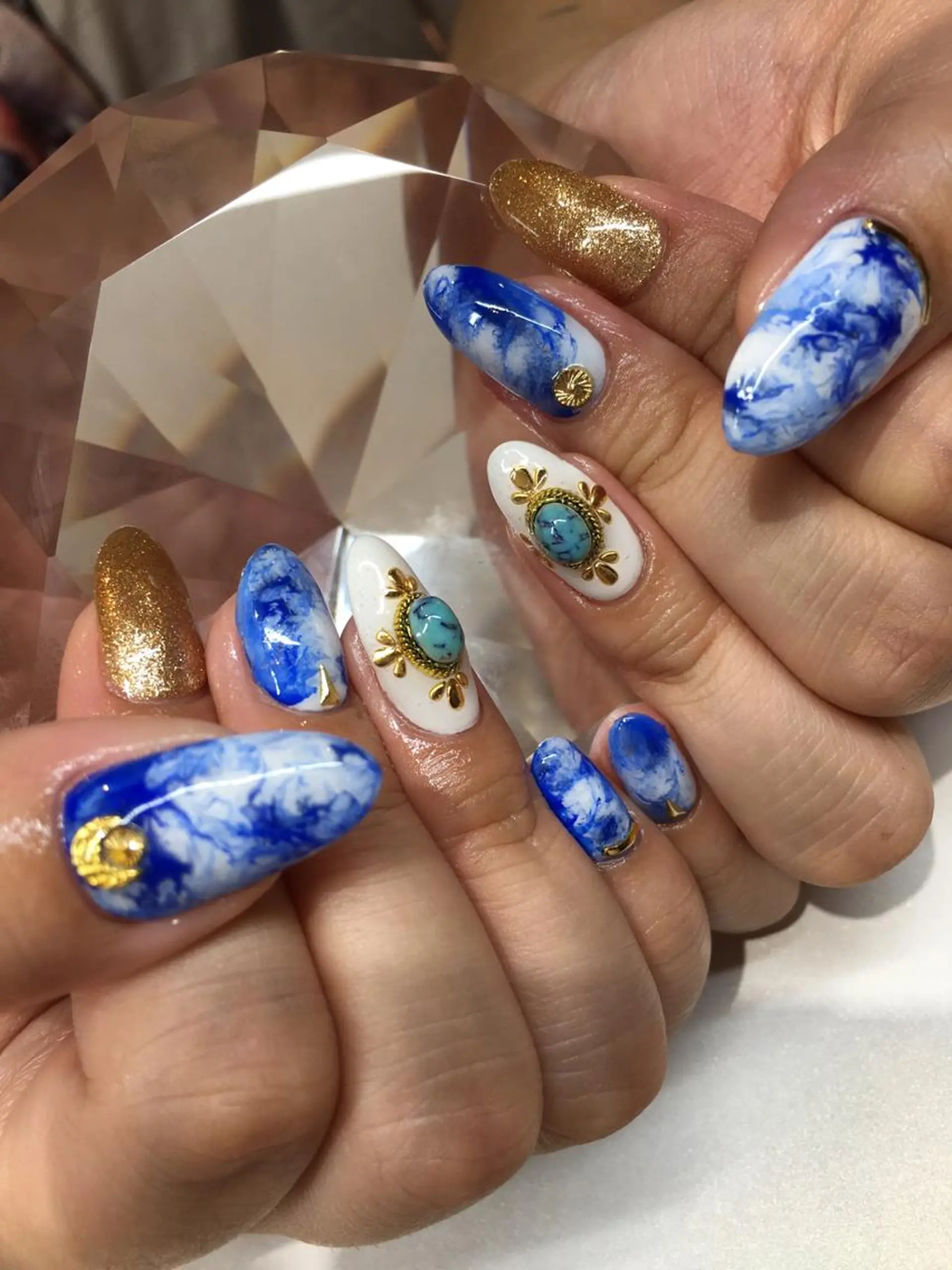 ネイル ブルー 大理石ネイル(マーブル) ハンドネイル glow_ nailのネイルデザイン