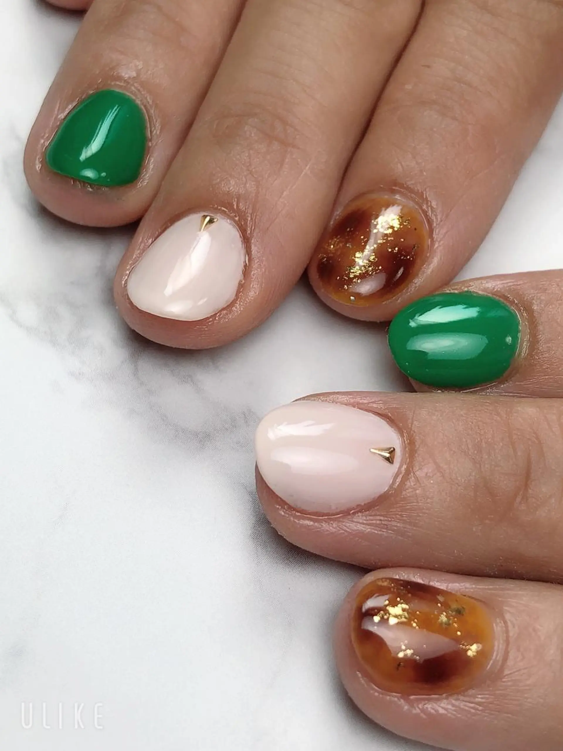 ネイル べっ甲ネイル グリーン Nailsalon Luanaのネイルデザイン