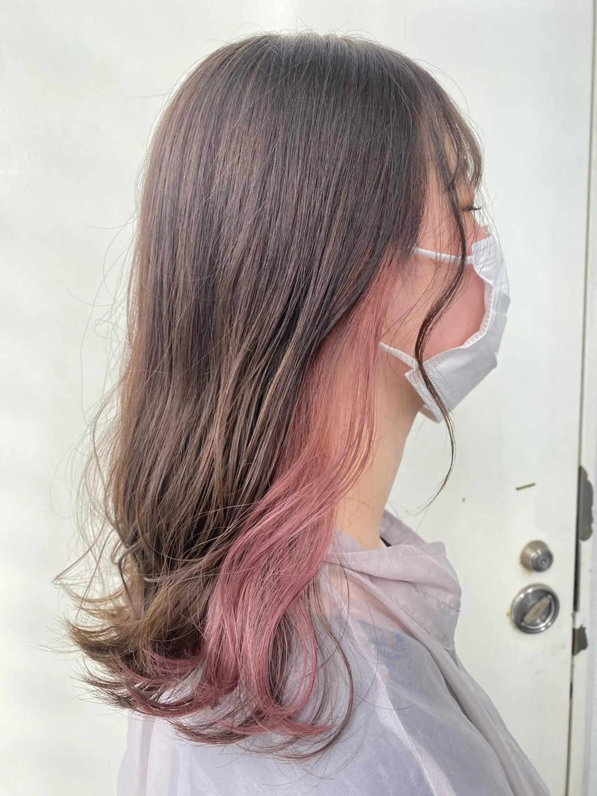 セミロング カラー ヘアカラー 韓国ヘア顔周りカット 艶髪ベージュtamaのヘアスタイル